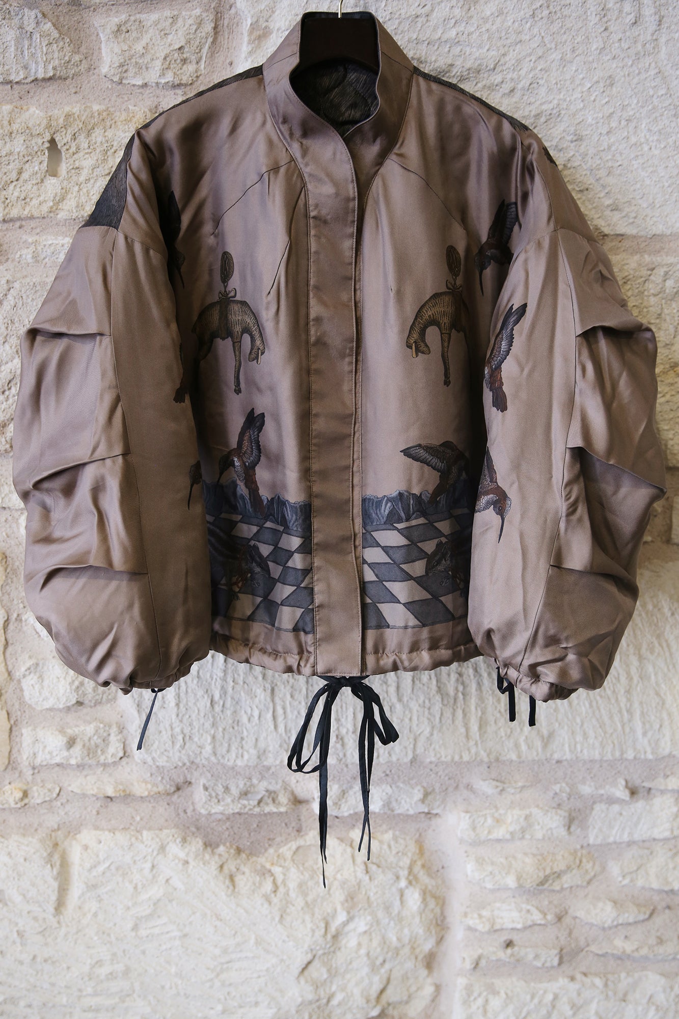 The Wolf You Feed Wild Americana 100% Silk Twill Reversible Quilted Bomber Jacket