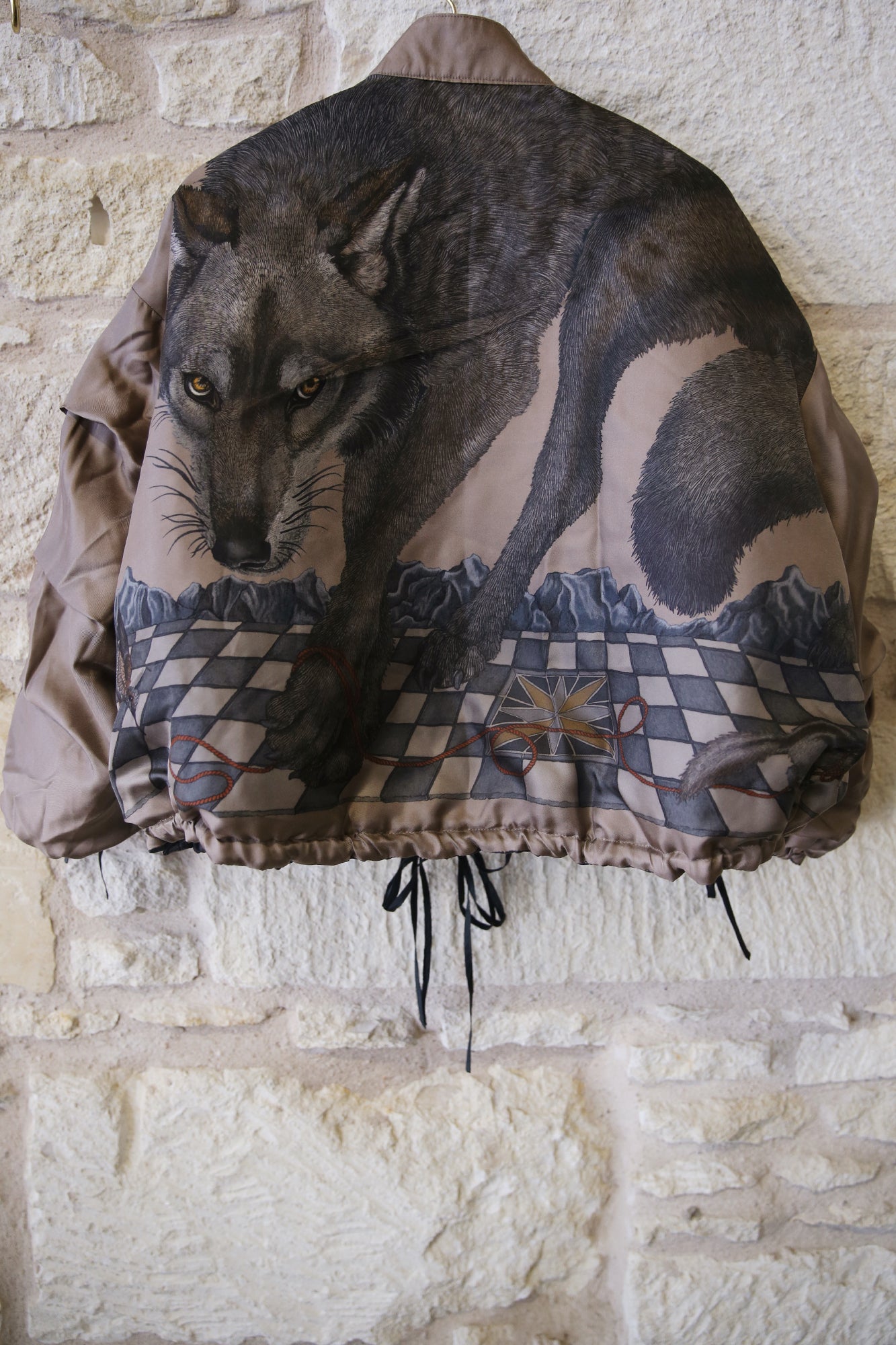 The Wolf You Feed Wild Americana 100% Silk Twill Reversible Quilted Bomber Jacket