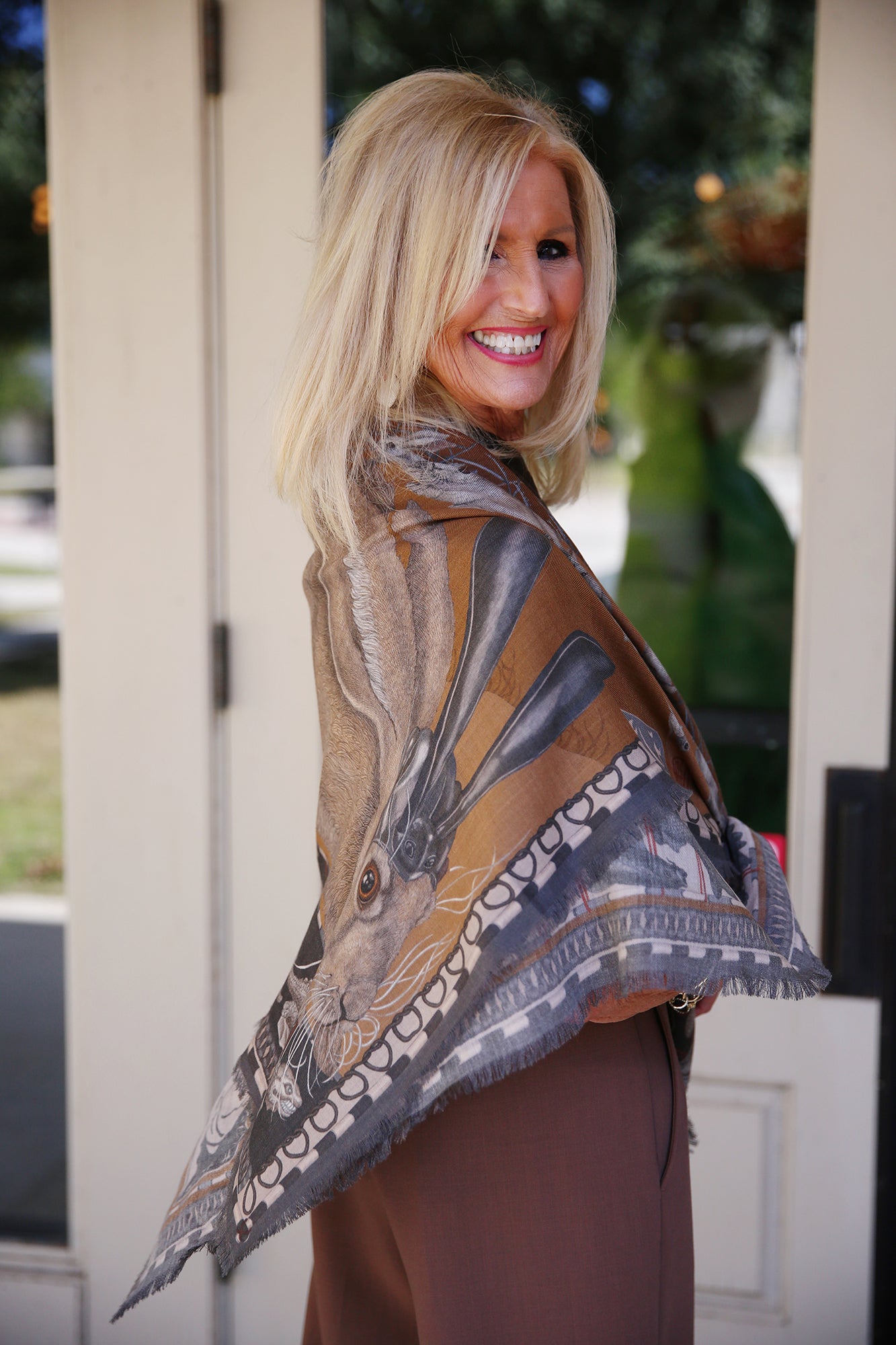 The Floating Rabbits Wool Silk Scarf Cinnamon/Sienna 135cm x 135cm