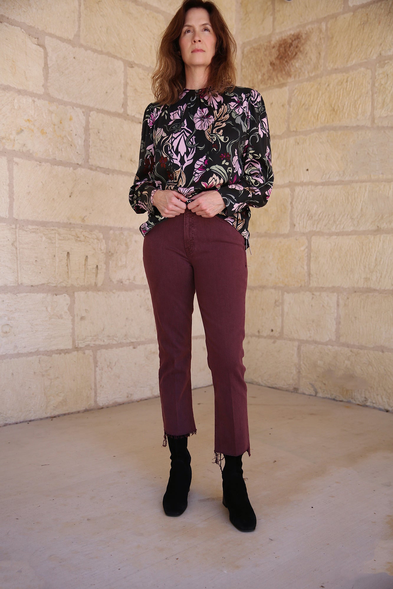 The Insider Crop Step Fray Mauve Wine