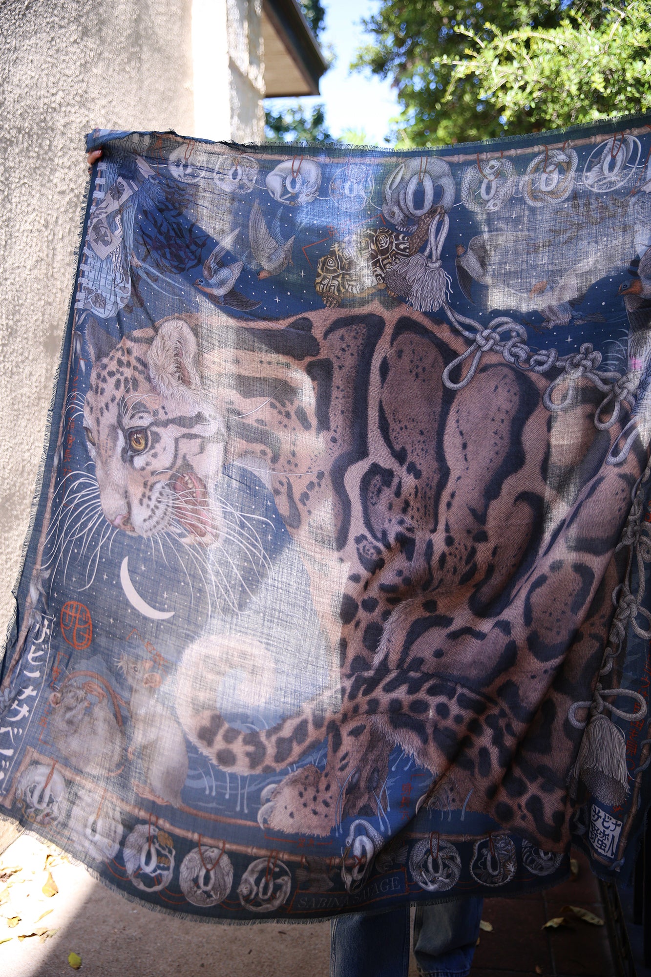 The Lunar Leopard Wool Silk Scarf Winter/Flint 135cm x 135cm