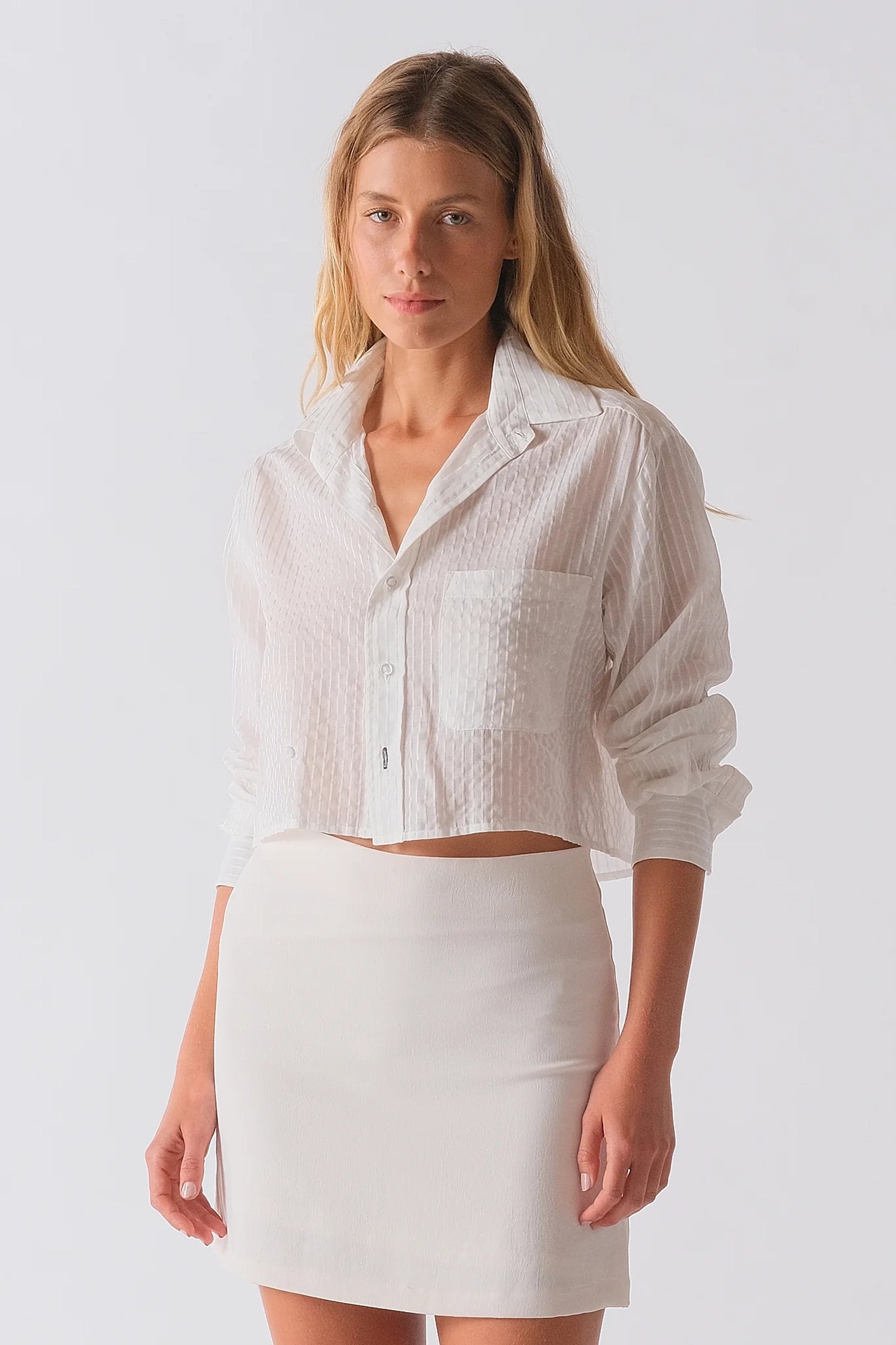 The SHORTY Shirt Cotton Silk White Sheer Stripe