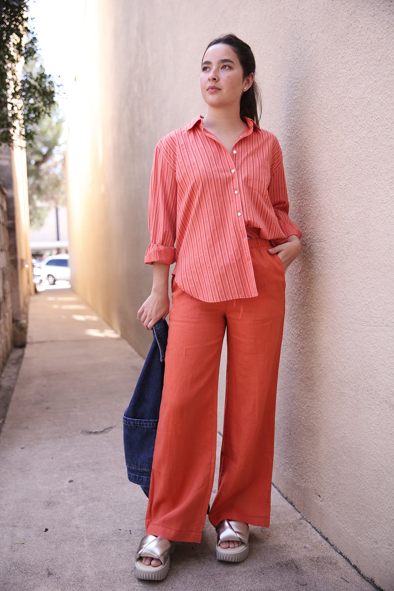 Blake Oversized Shirt Terracotta Stripe