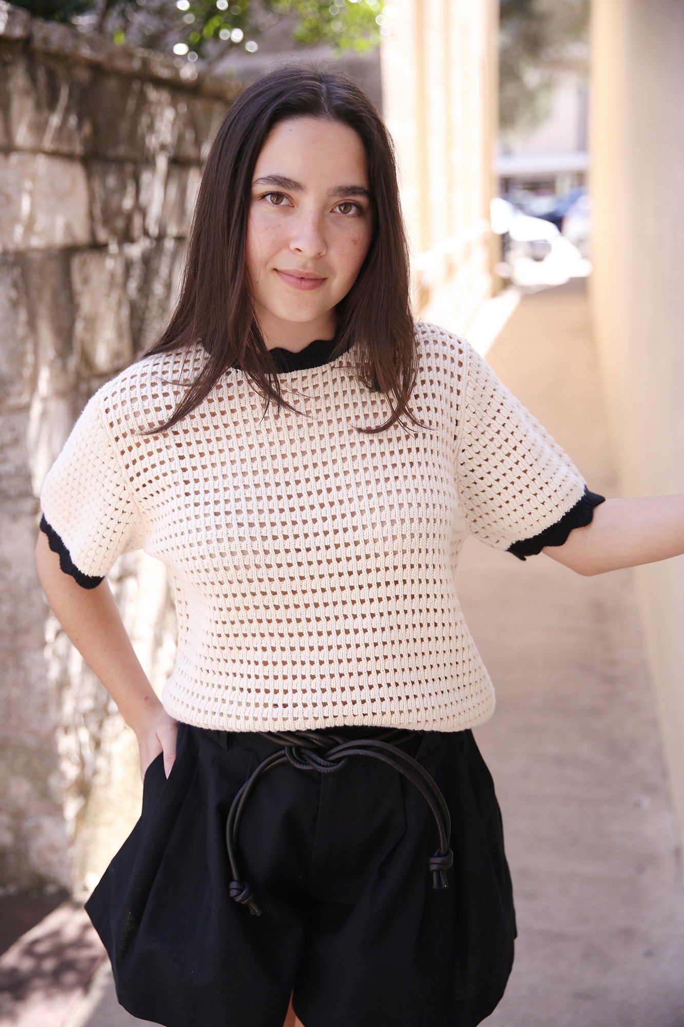 Jules Sweater T-Shirt Antique White With Black Trim