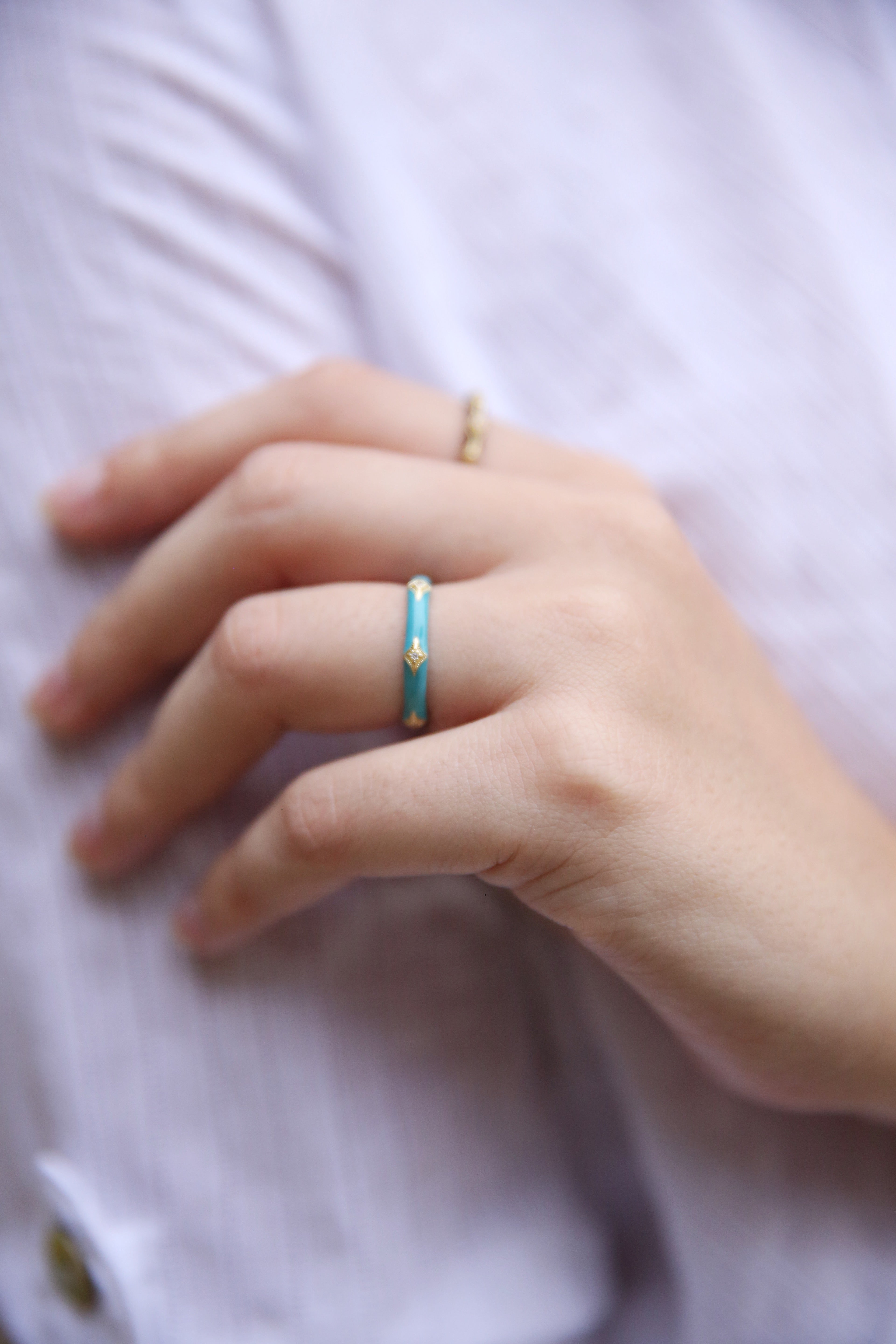 Turquoise Enamel Crivelli Stack Band Ring