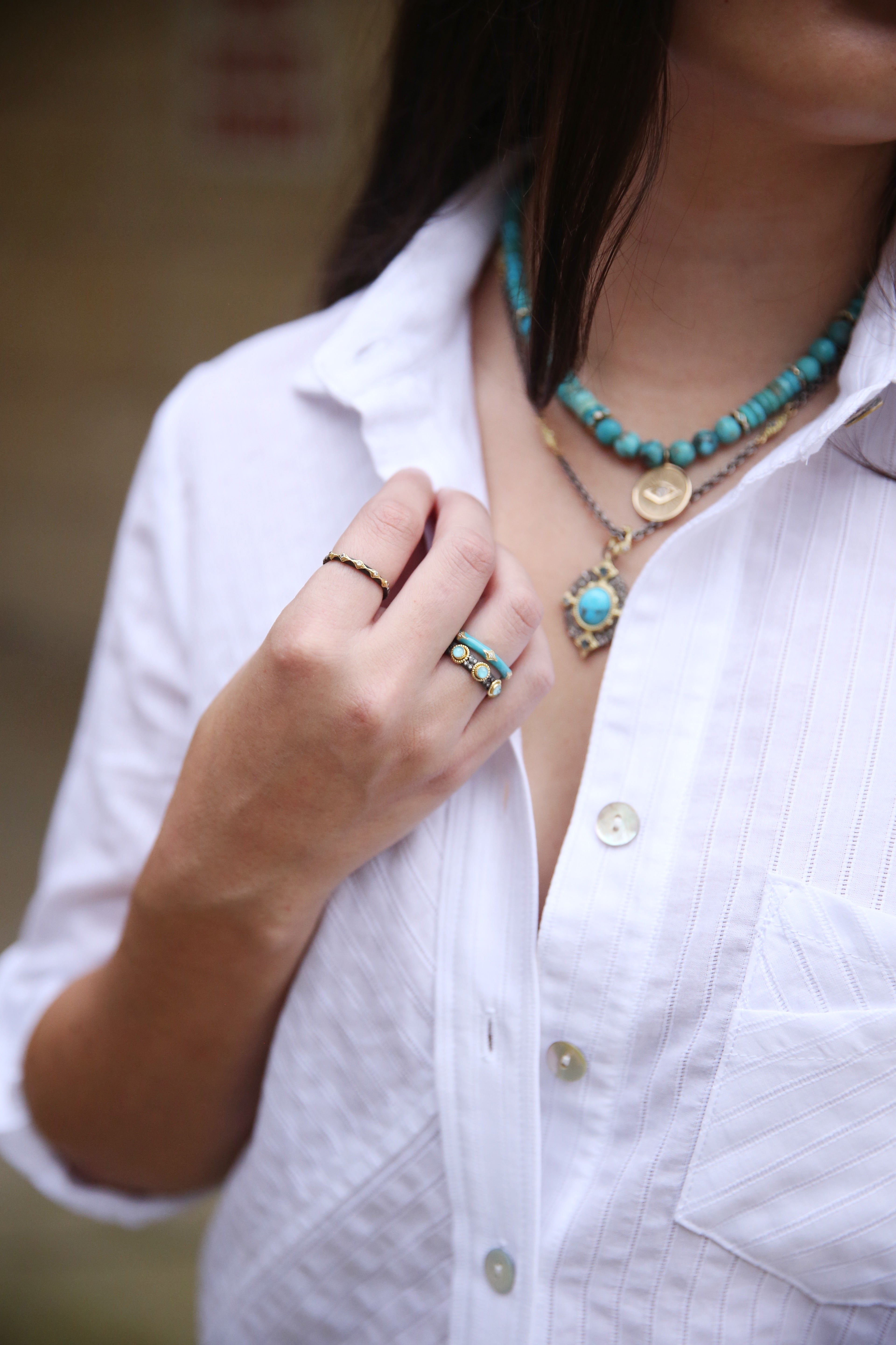Turquoise Enamel Crivelli Stack Band Ring