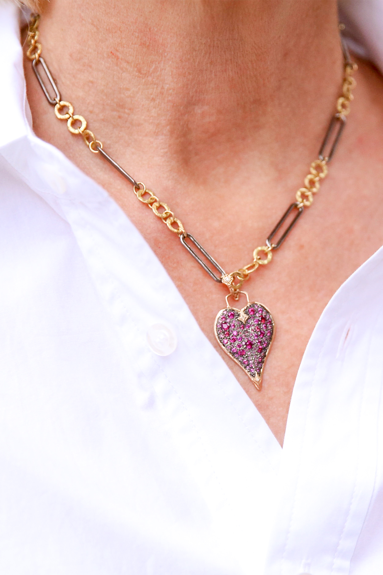 14K Yellow Gold and Gunmetal Sterling Silver 30mm Heart Shield Enhancer