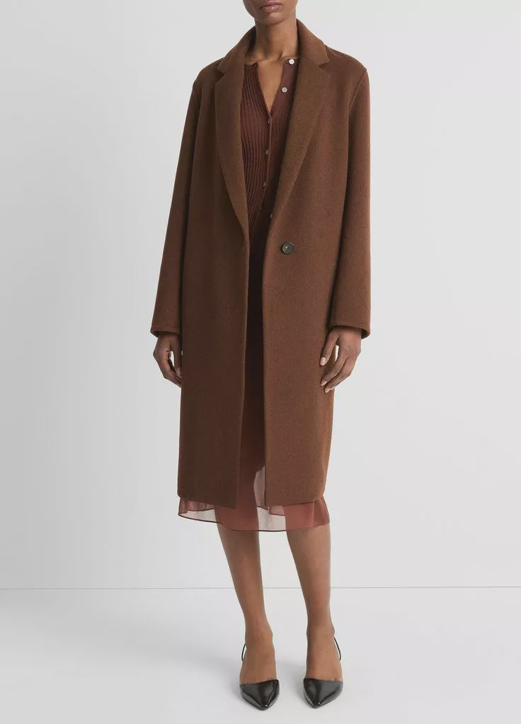 Classic Wool-Blend Straight Coat Deep Oak