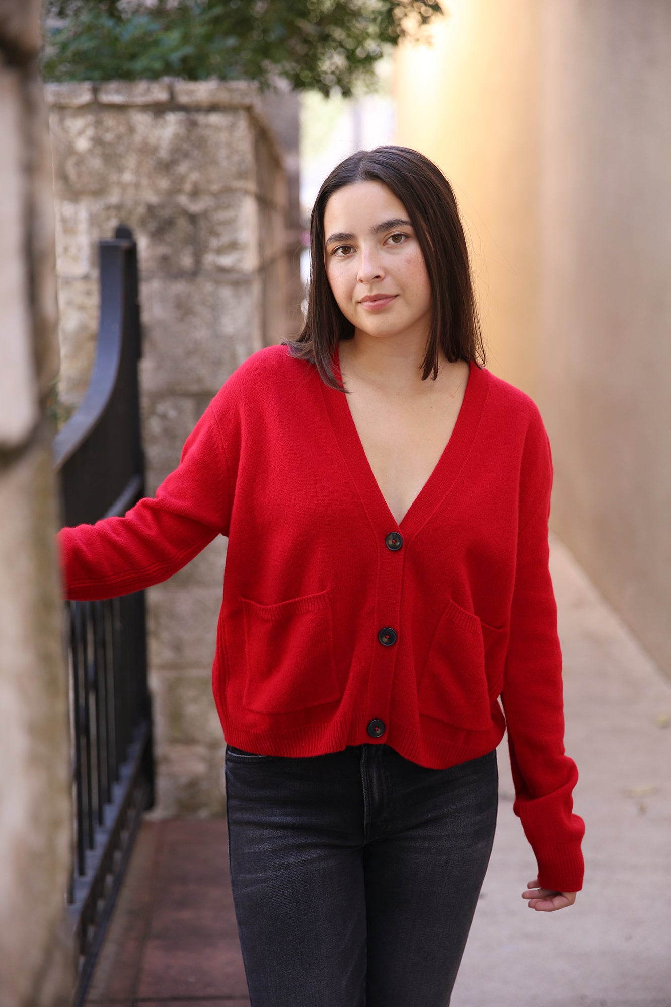 V Cardigan Long Sleeve Chilli Pepper Red