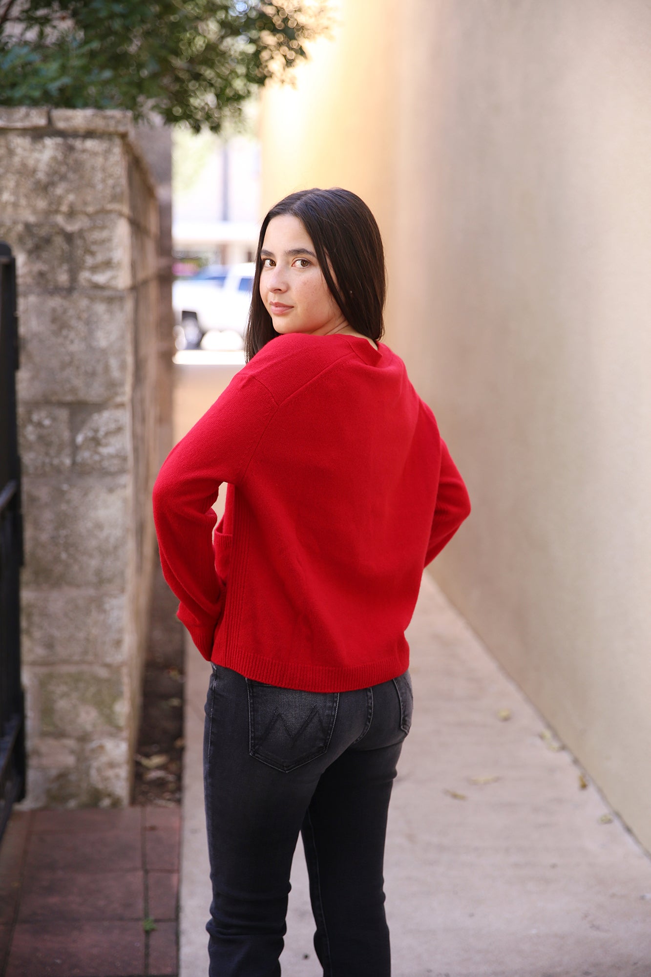 V Cardigan Long Sleeve Chilli Pepper Red