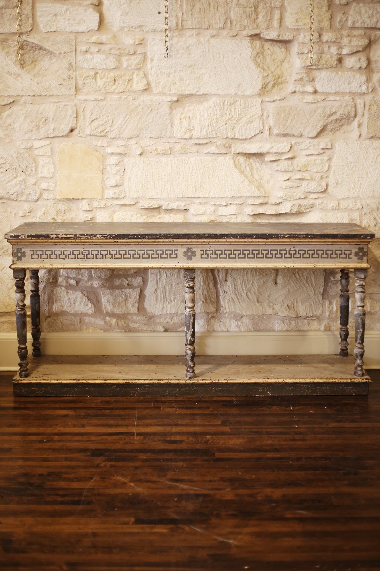 PAIR - Vintage Blue and Grey Painted Wood Consoles