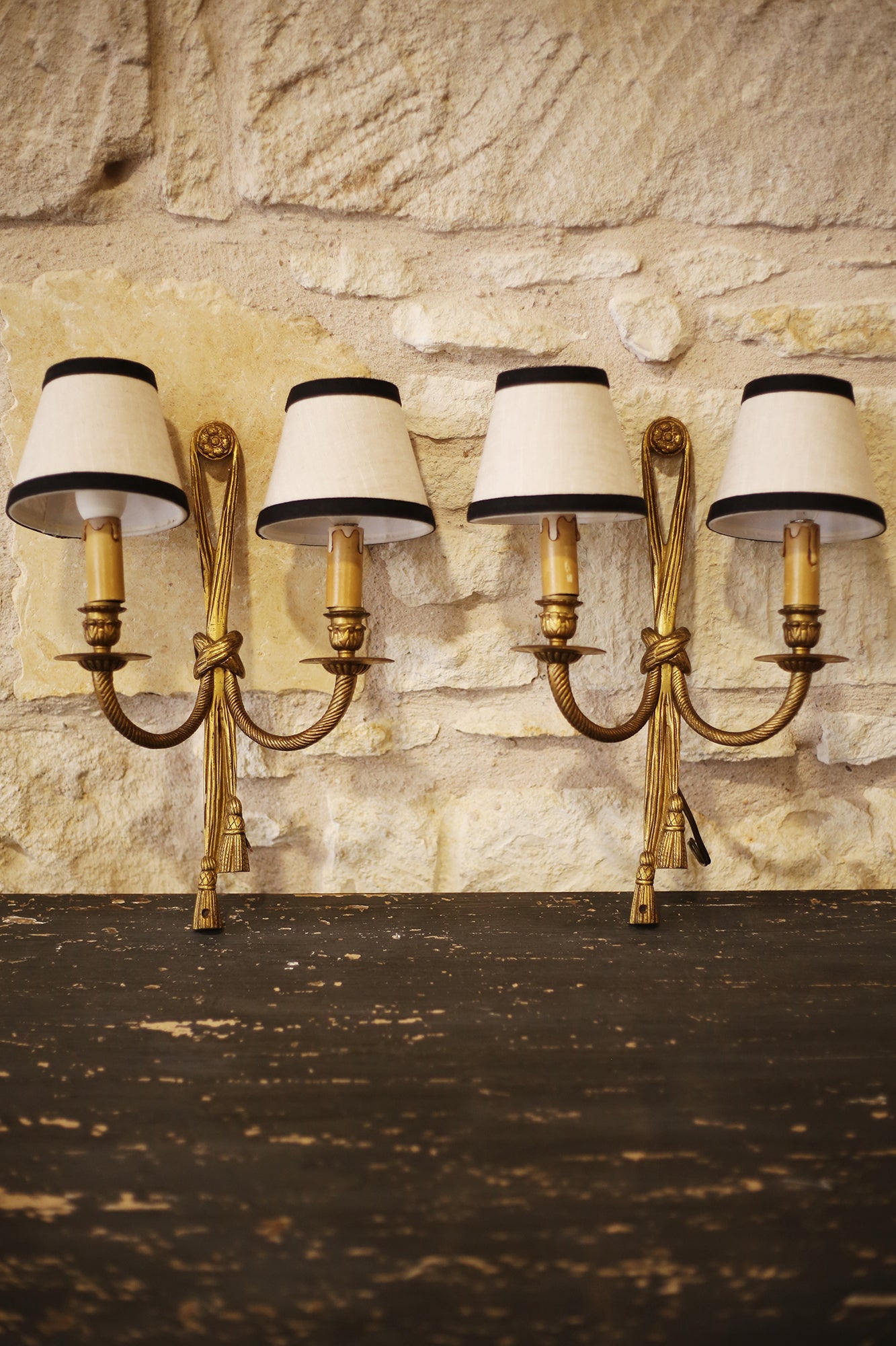 PAIR - Vintage Navy and White Rope Sconces