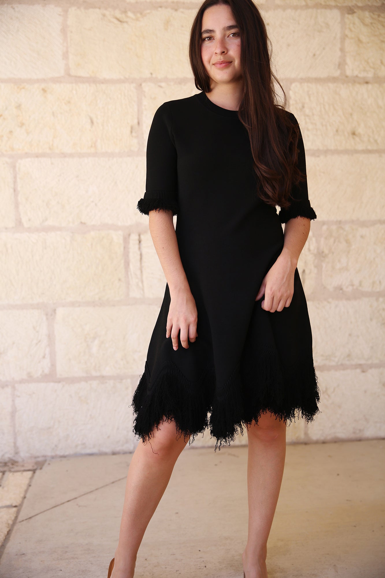 Vittoria Dress Plush Fringe Knitwear Onyx