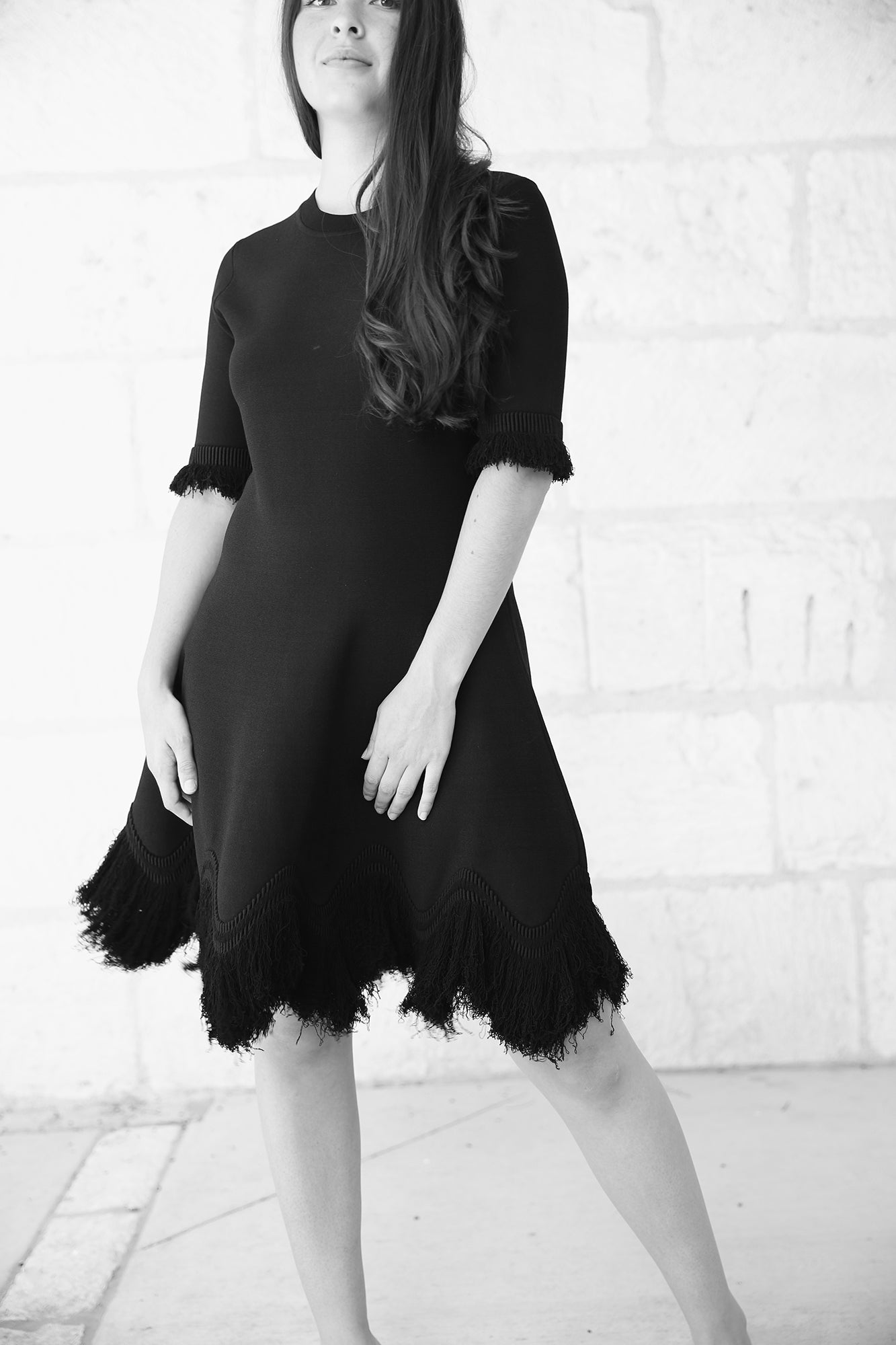 Vittoria Dress Plush Fringe Knitwear Onyx