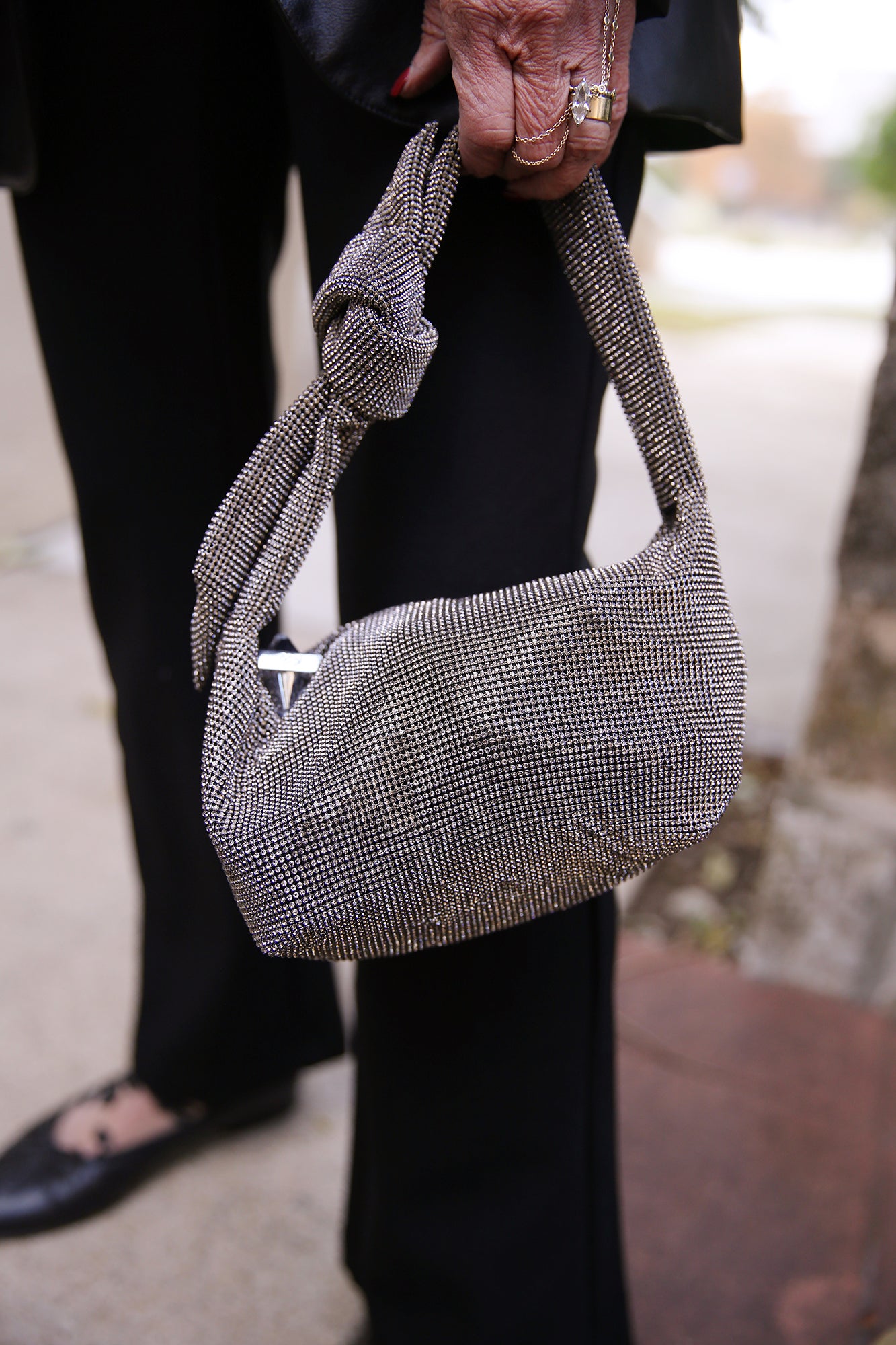 Waverly Crystal Mesh Mini Hobo Gun Metal