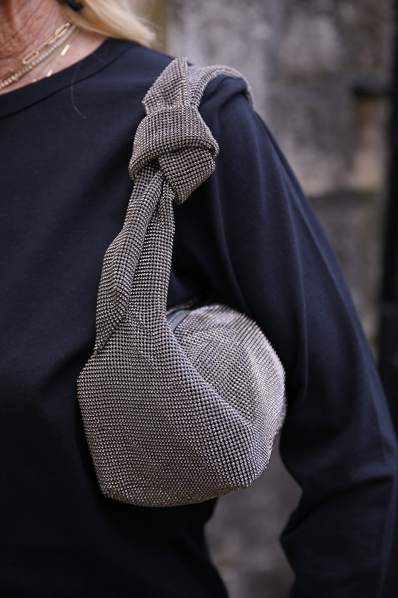 Waverly Crystal Mesh Mini Hobo Gun Metal