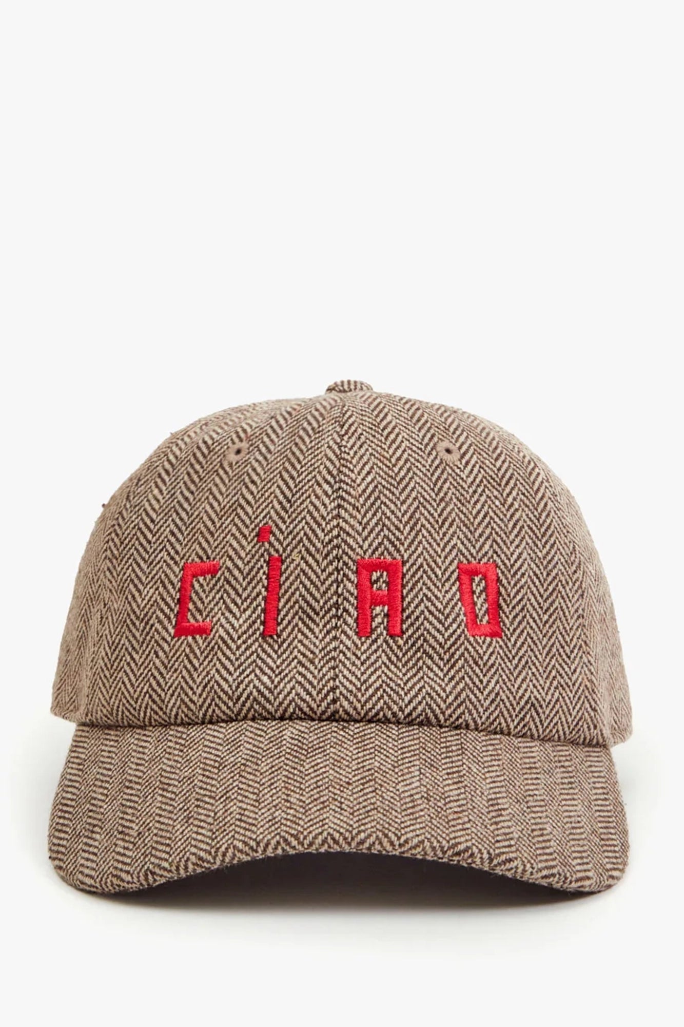 Wool Baseball Hat Taupe w/Super Red Embroidered Ciao