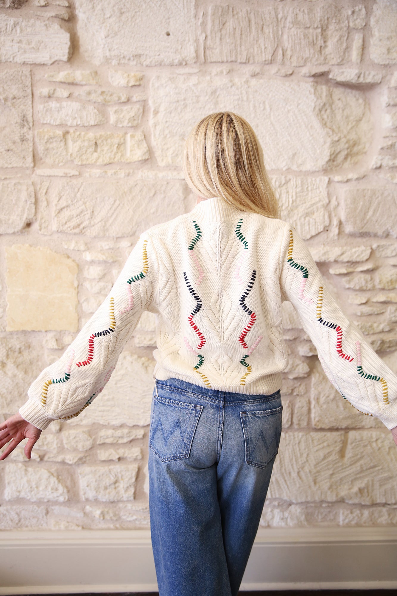 Wool Cashmere Overstitch Cable Turtle Sweater