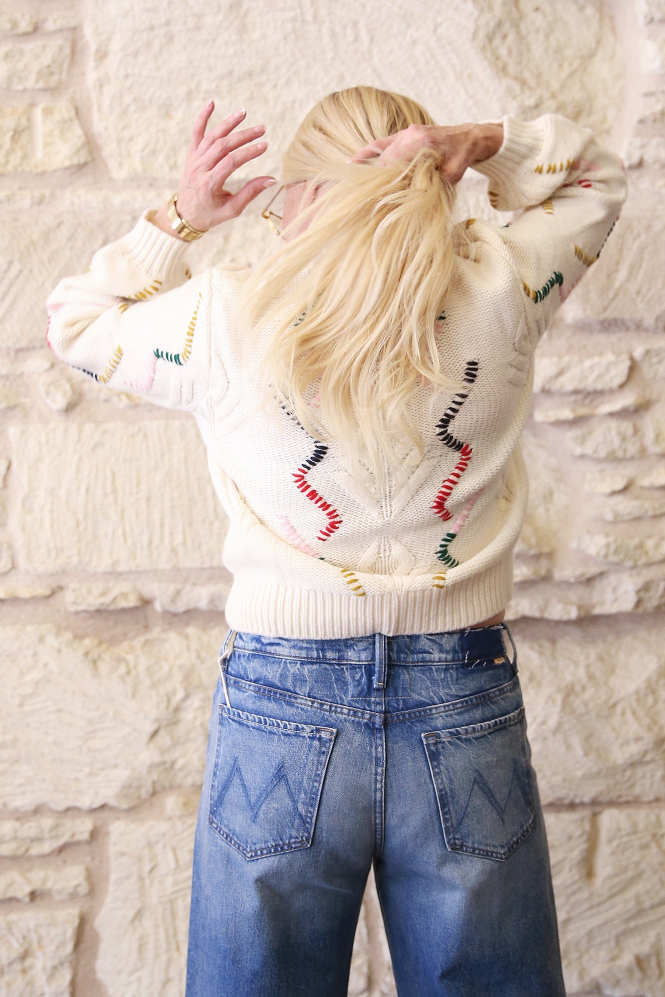 Wool Cashmere Overstitch Cable Turtle Sweater