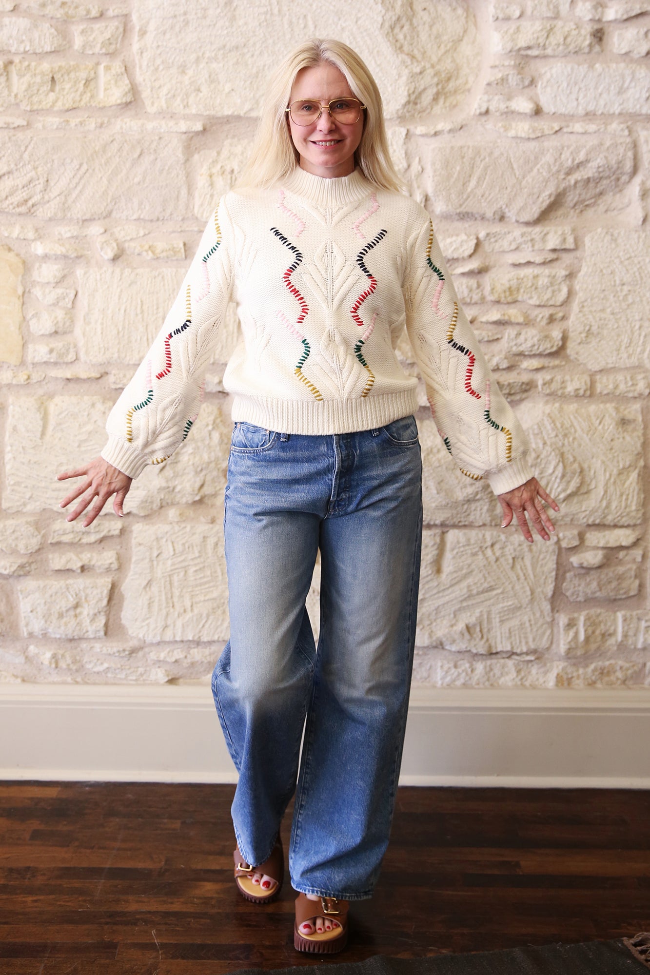 Wool Cashmere Overstitch Cable Turtle Sweater