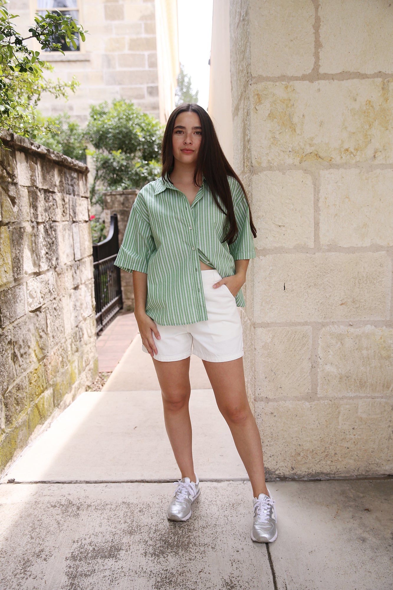 Gracie Shirt Matcha Stripe