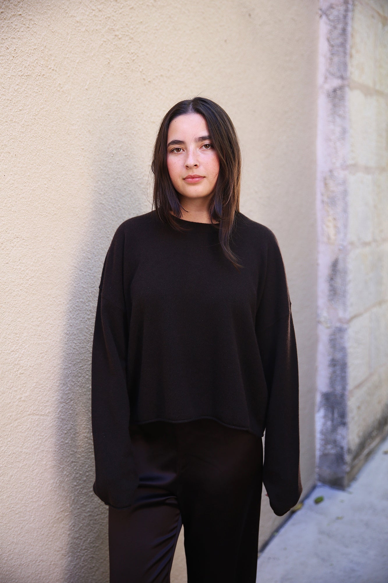 Zoe Crew Cashmere/Wool Sweater Chocolate