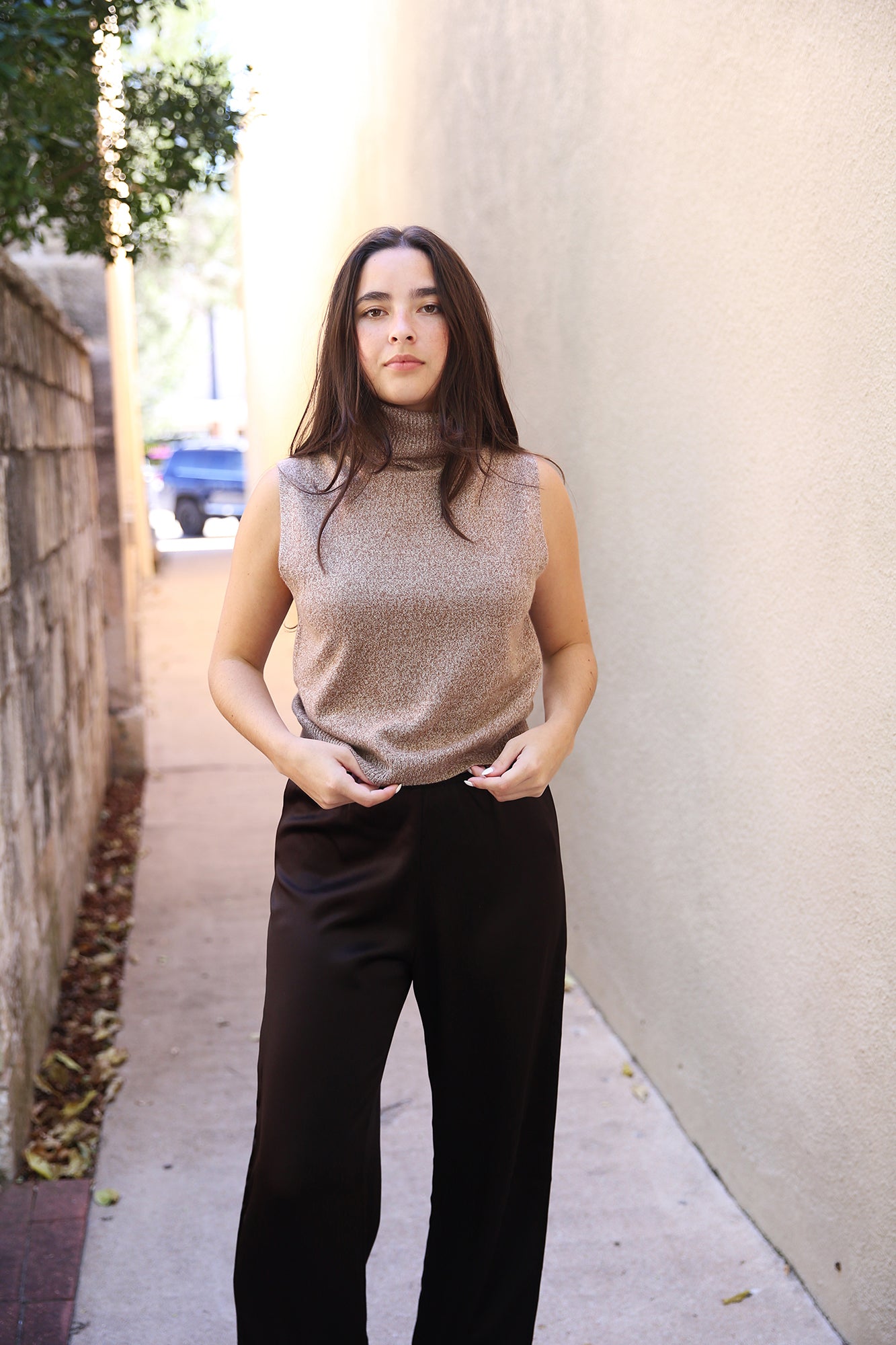 Zoe Sleeveless Cashmere/Wool Turtleneck Sweater
