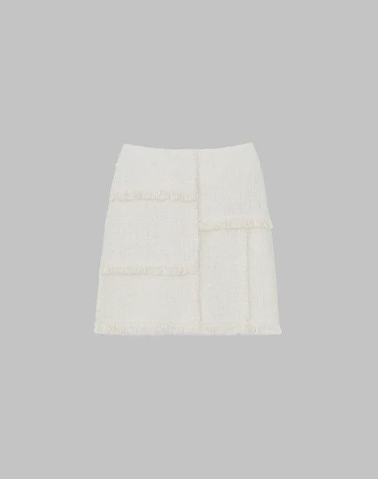 Bouclé Tweed Hand-Fringed Patchwork Mini Skirt Cloud