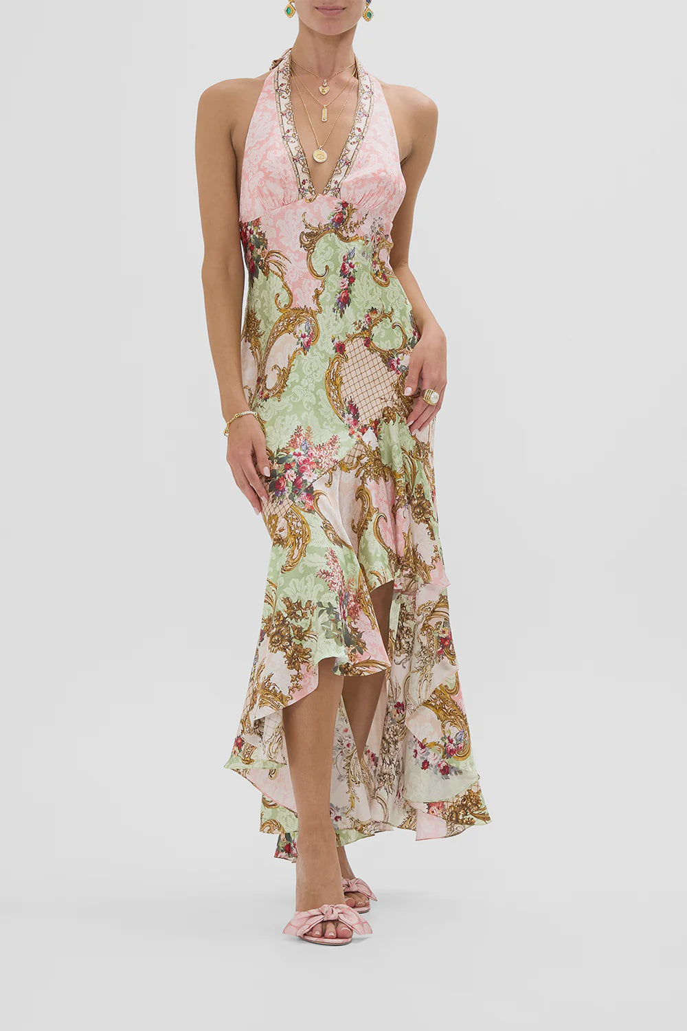 Bias Halter Dress With Ruffle Hem The Queens Quarters