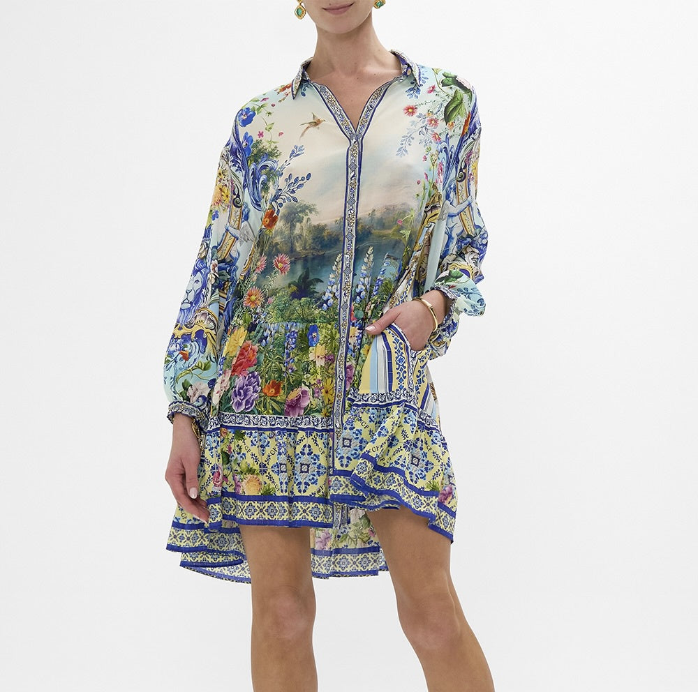 Long Sleeve Tiered Short Dress Wall To Wall Wonders C