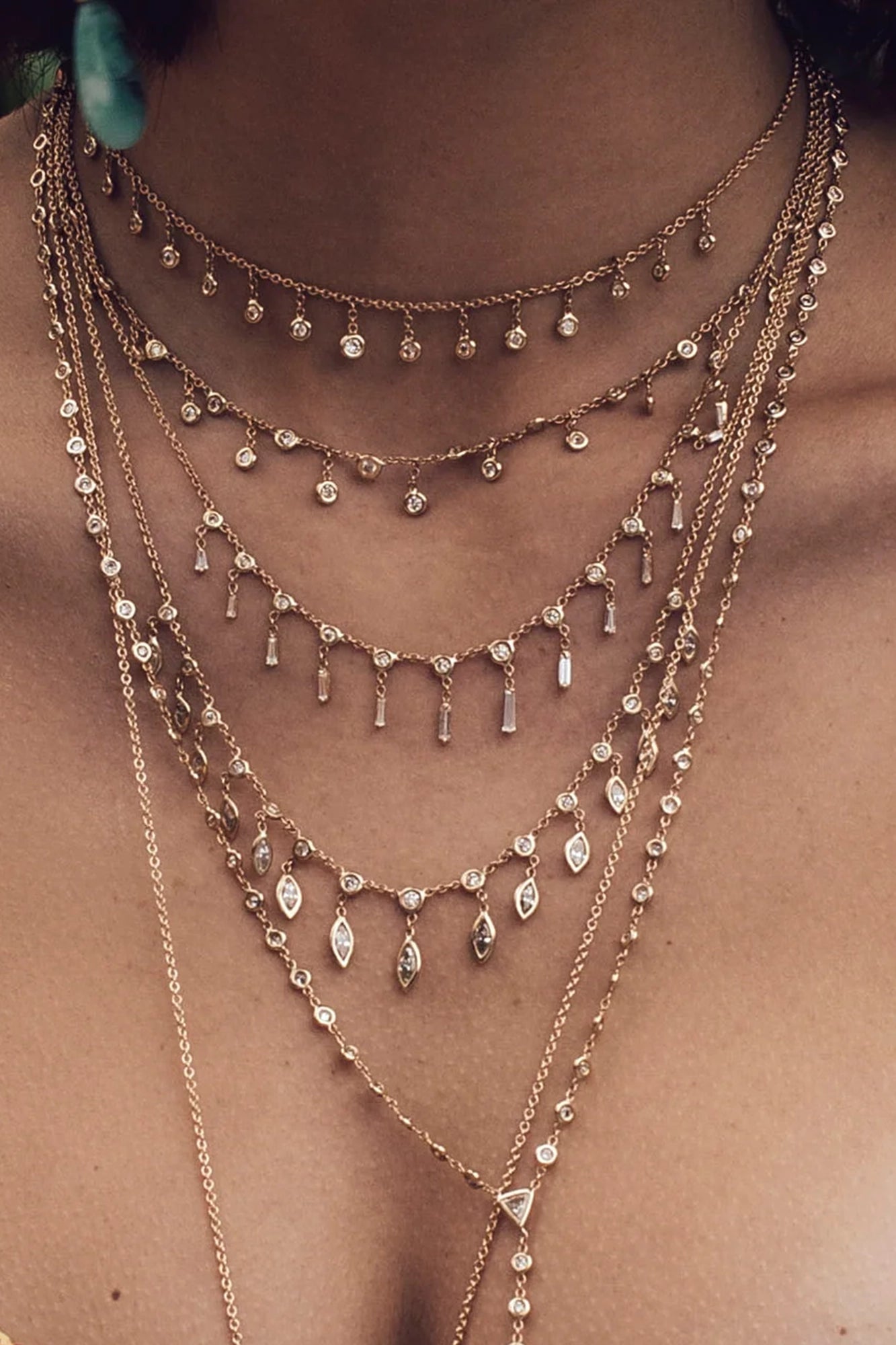 14k YG Graduated Baguette Shaker Necklace