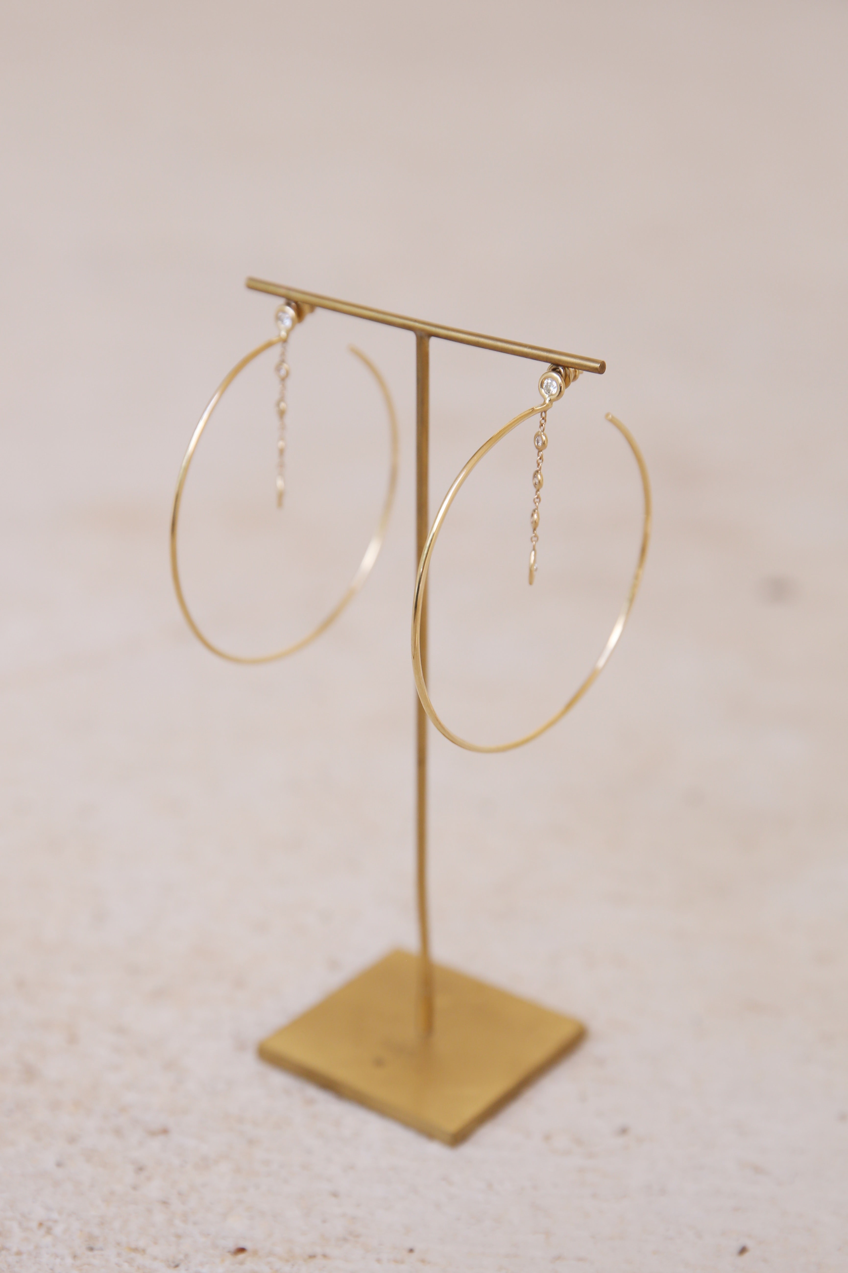 14k YG 4 Diamond Bezel & Marquis Bezel Large Hoop Earrings PAIR