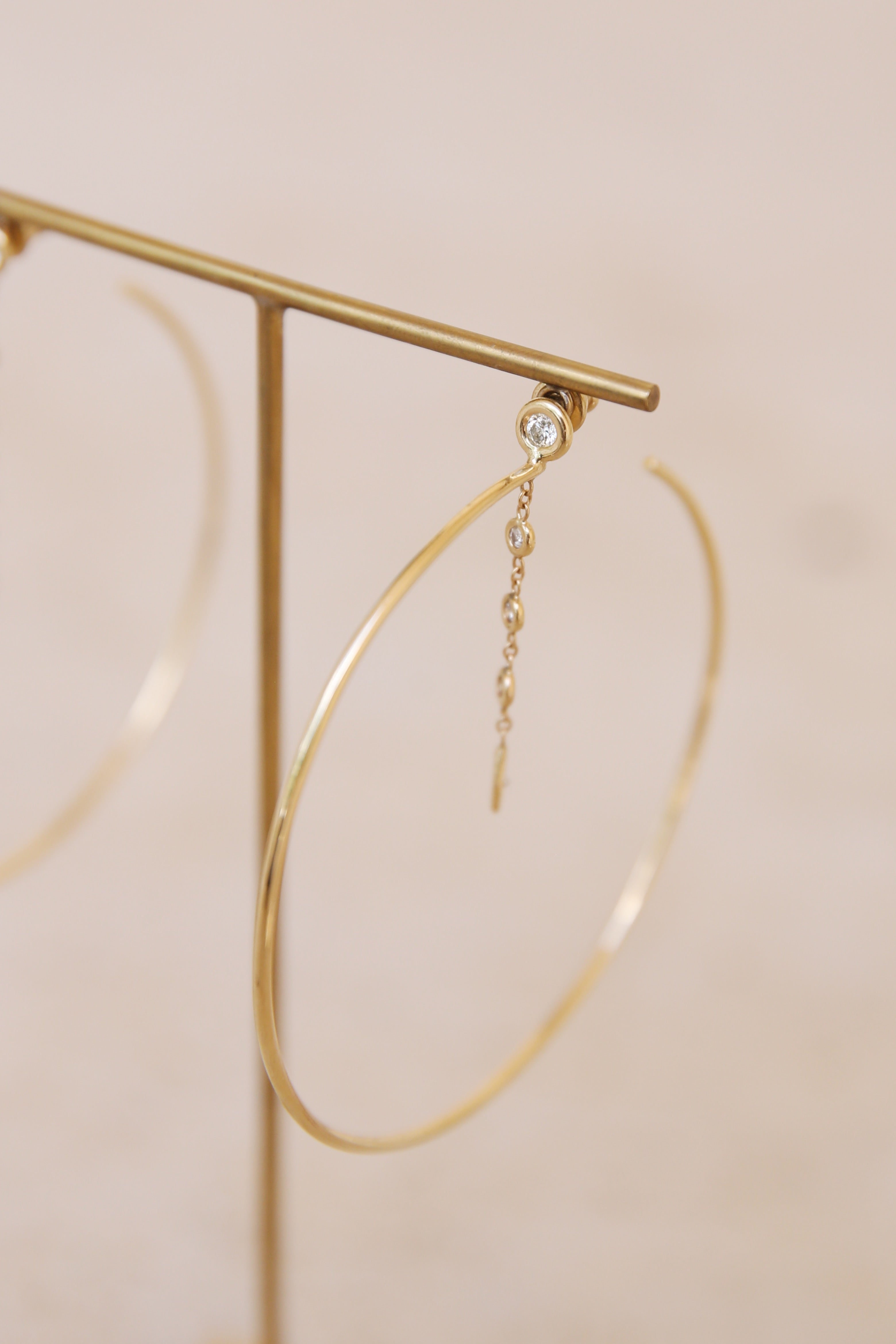 14k YG 4 Diamond Bezel & Marquis Bezel Large Hoop Earrings PAIR