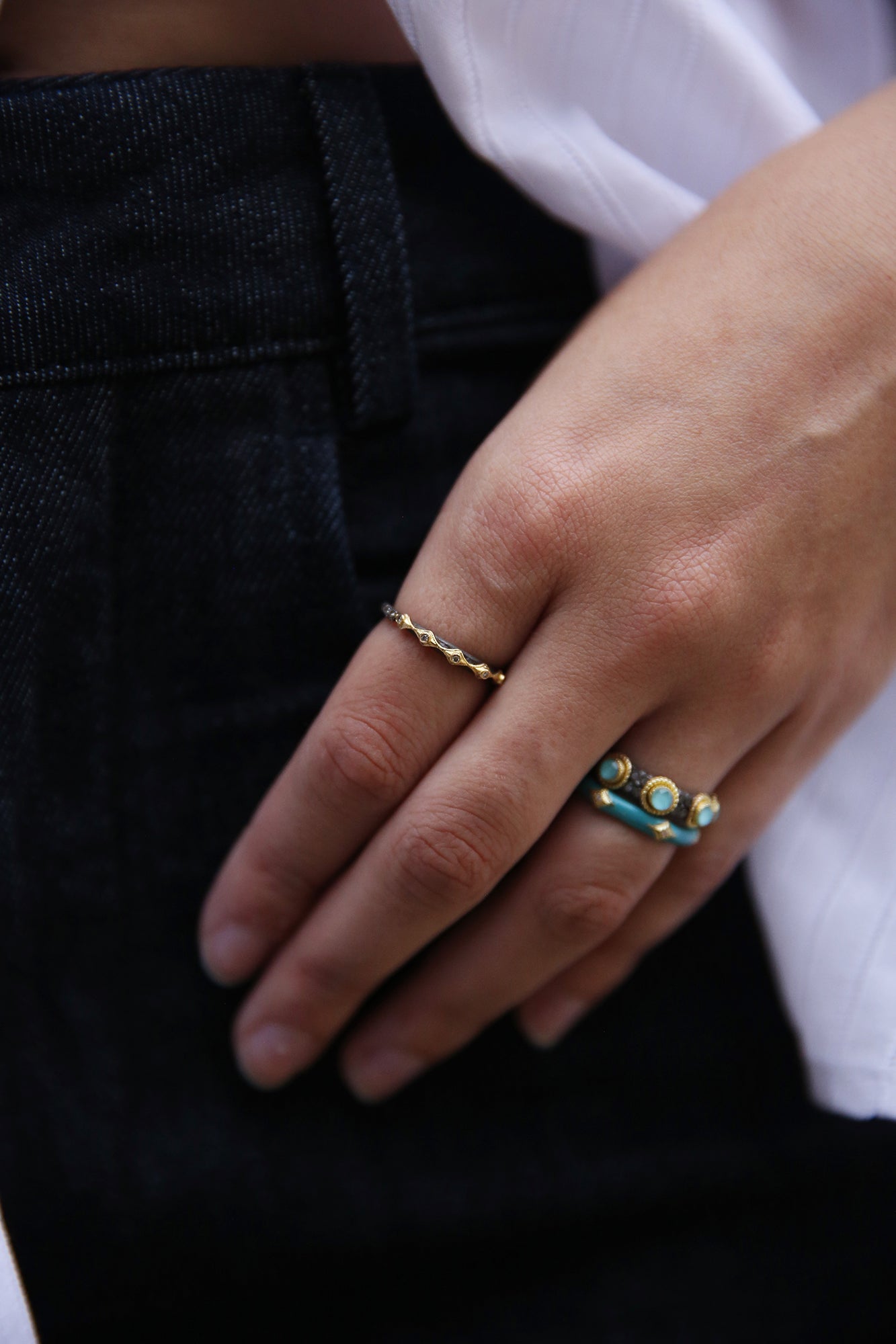 18k YG + SS Crivelli Stack Band Ring