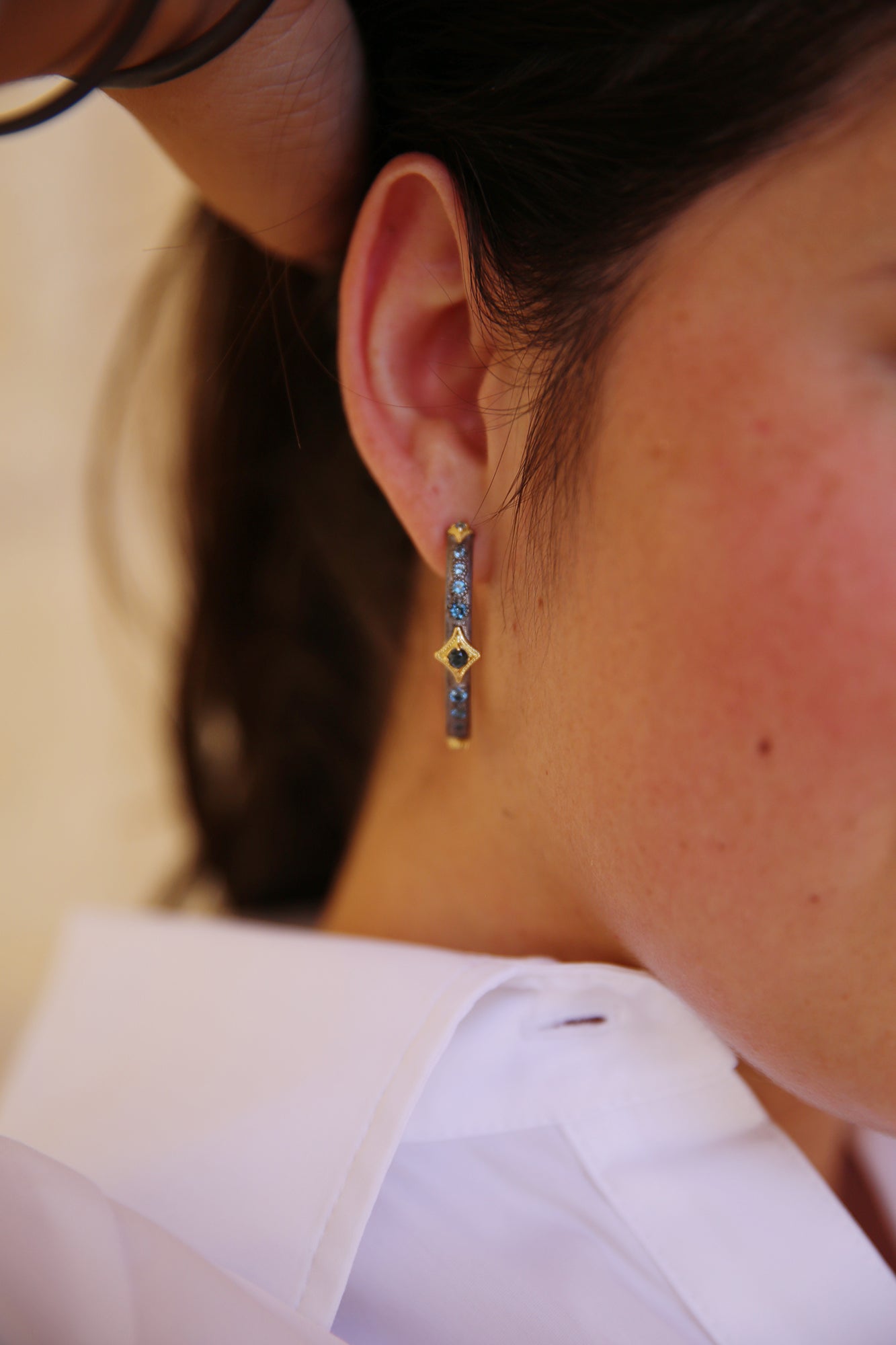 30MM London Blue Topaz Crivelli Hoop Earring