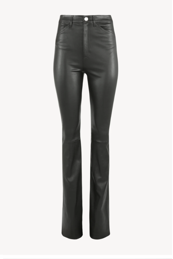 Black Leather 5 Pocket Micro Flare
