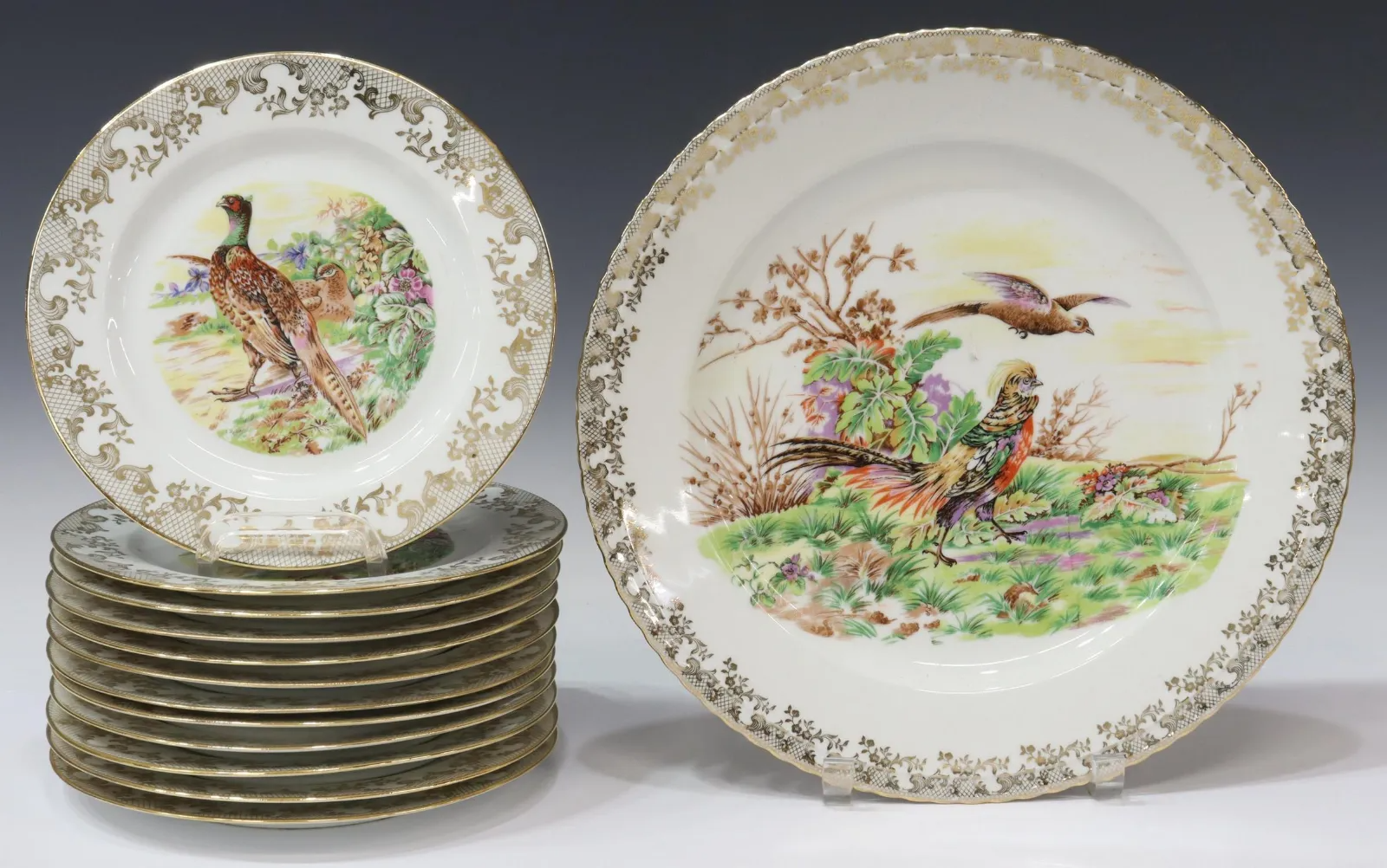 Set of 13 pieces 13 French Limoges Porcelain Game Plates