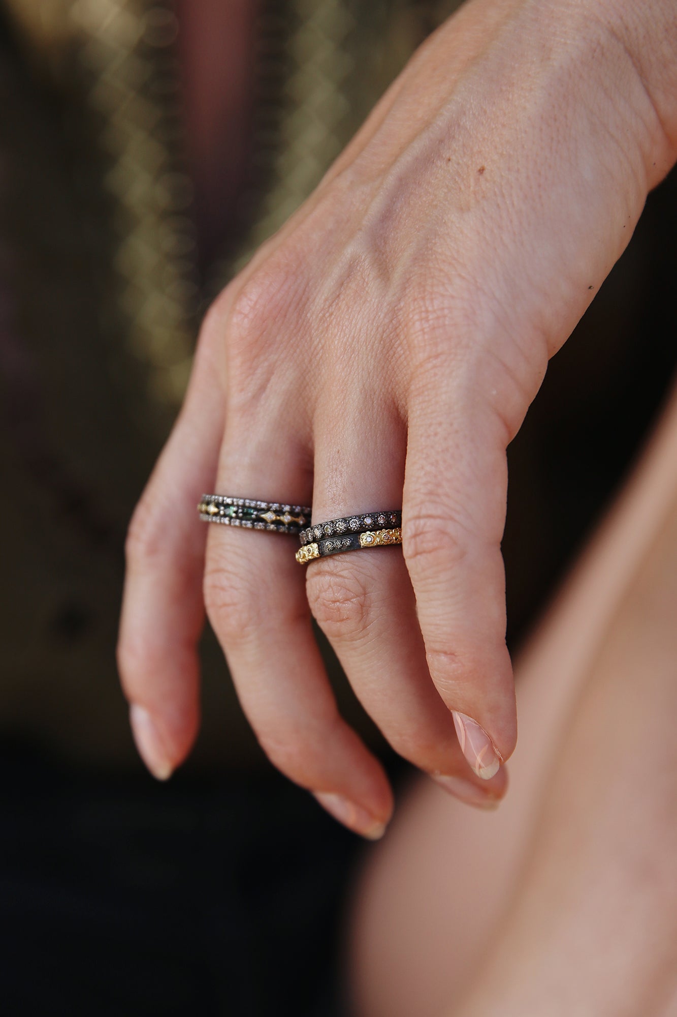 Old World Blackened Carved Stack Ring