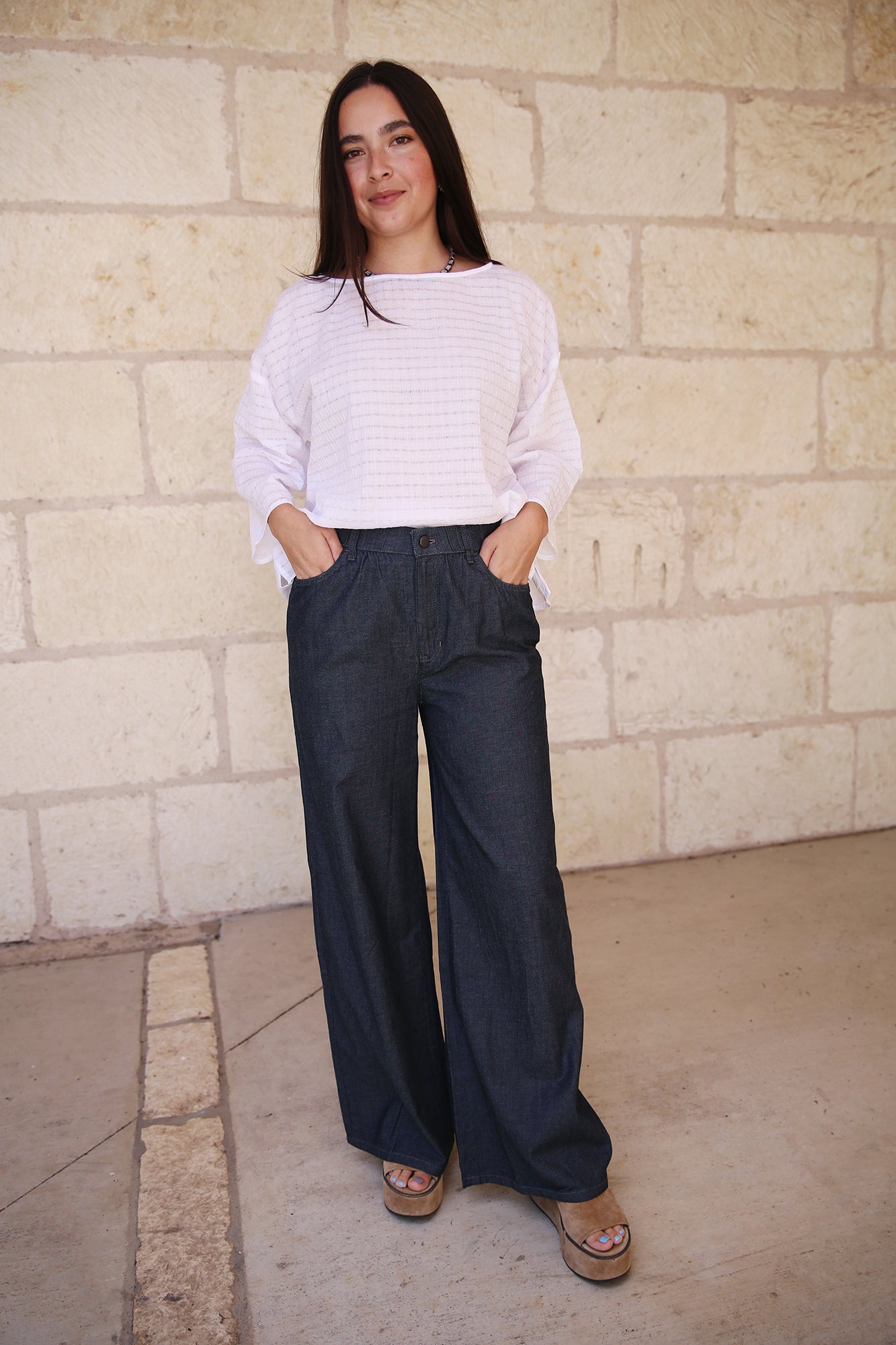 Airy Organic Cotton Twill Wide Leg Pant Denim