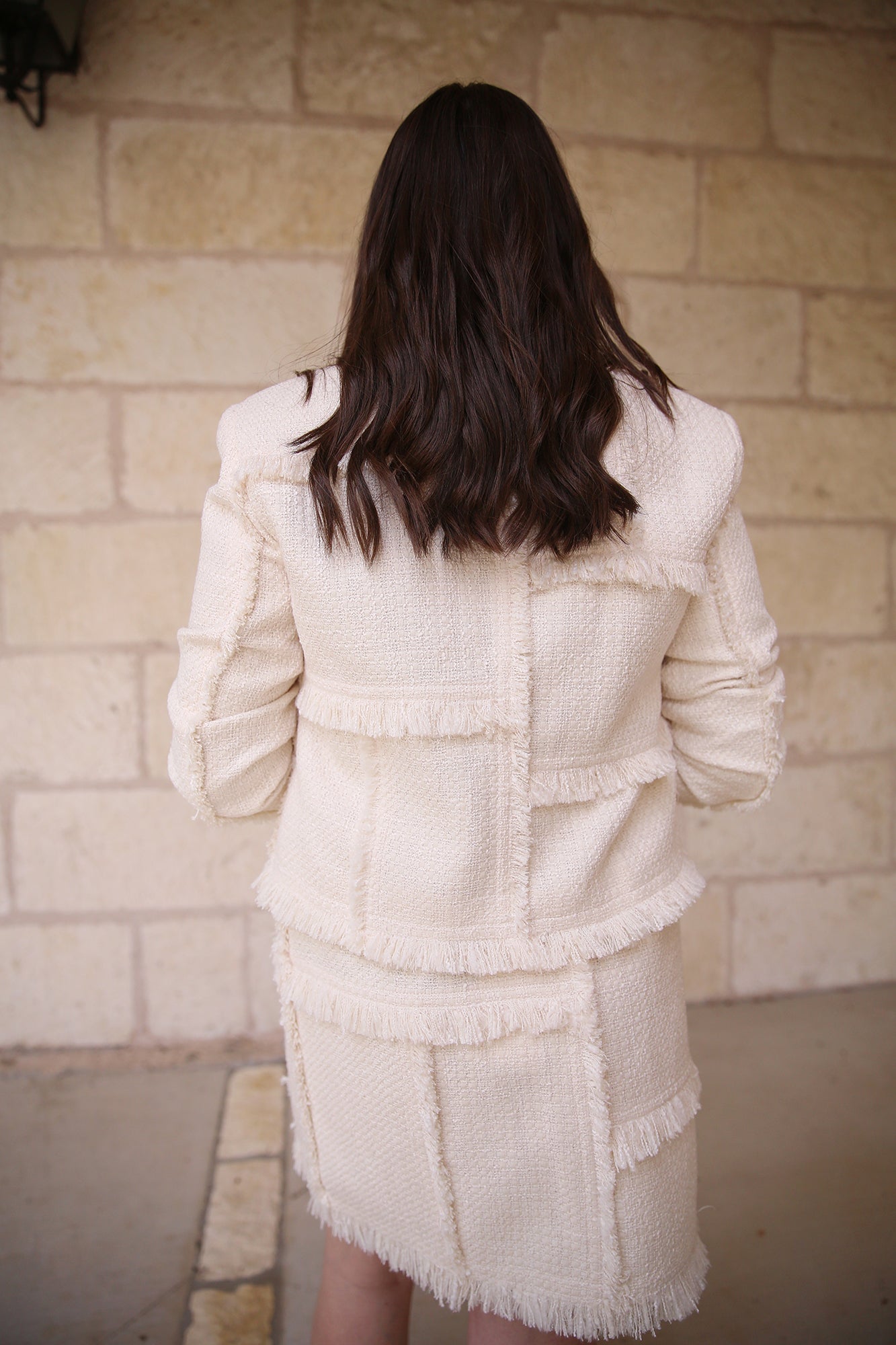 Bouclé Tweed Hand-Fringed Patchwork Mini Skirt Cloud