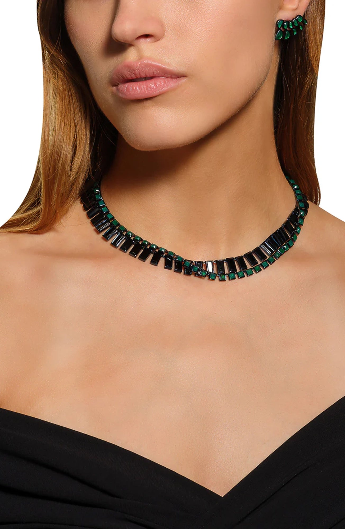 Baguette Tile Rivière Necklace Black Spinel