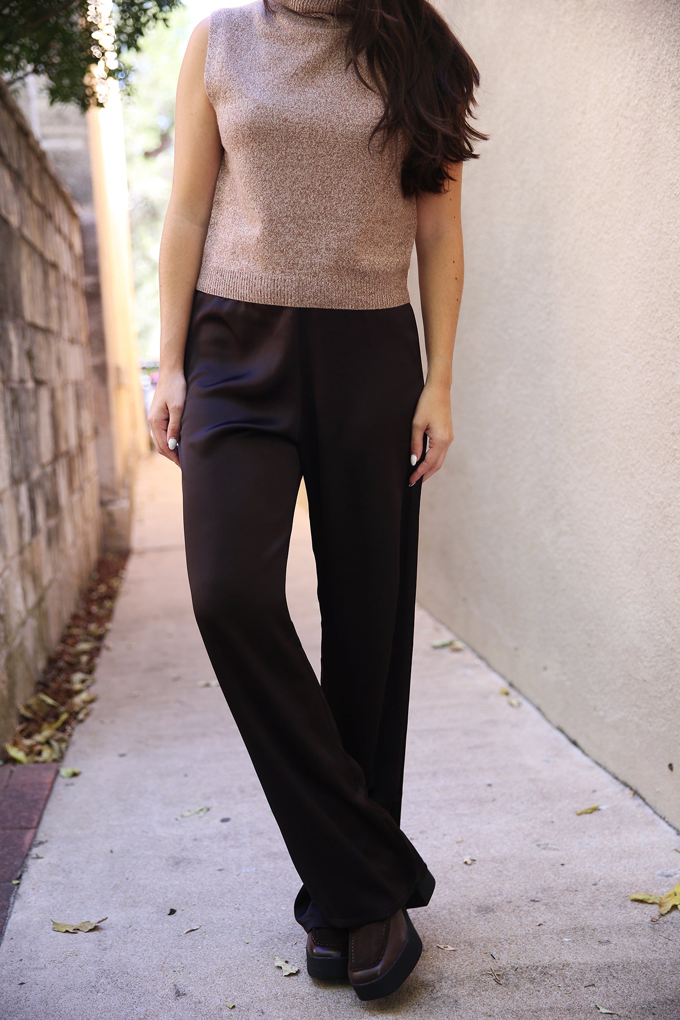 Barb Satin Wide Leg Pant Chocolate