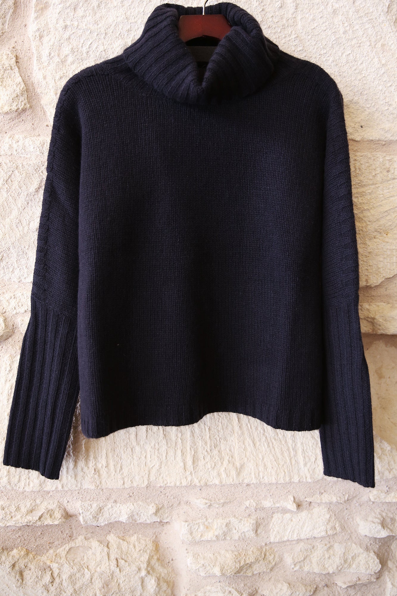 Bat Sleeve Cashmere Turtleneck Sweater Blue Notte