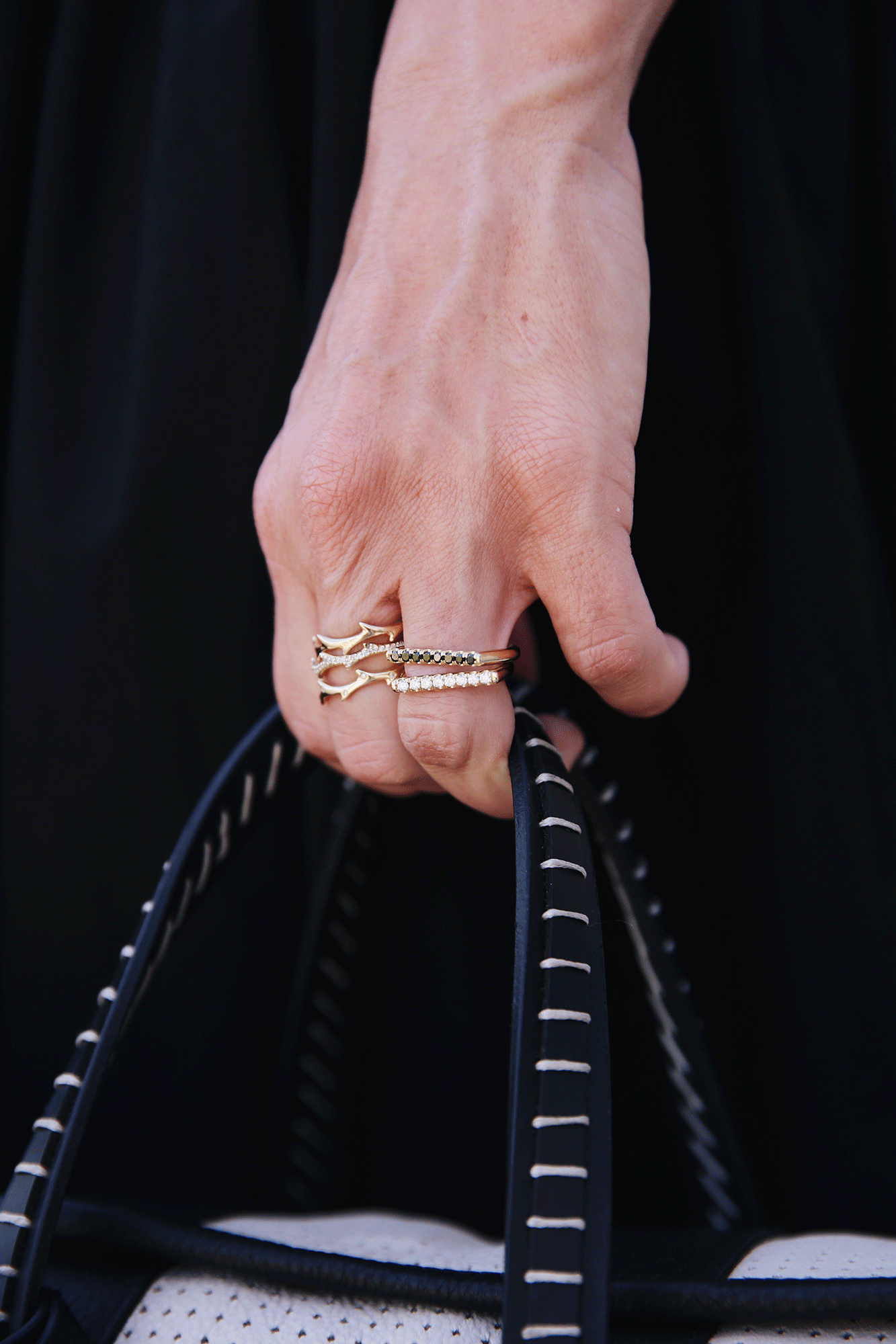 14k Black Diamond Stacking Square Ring