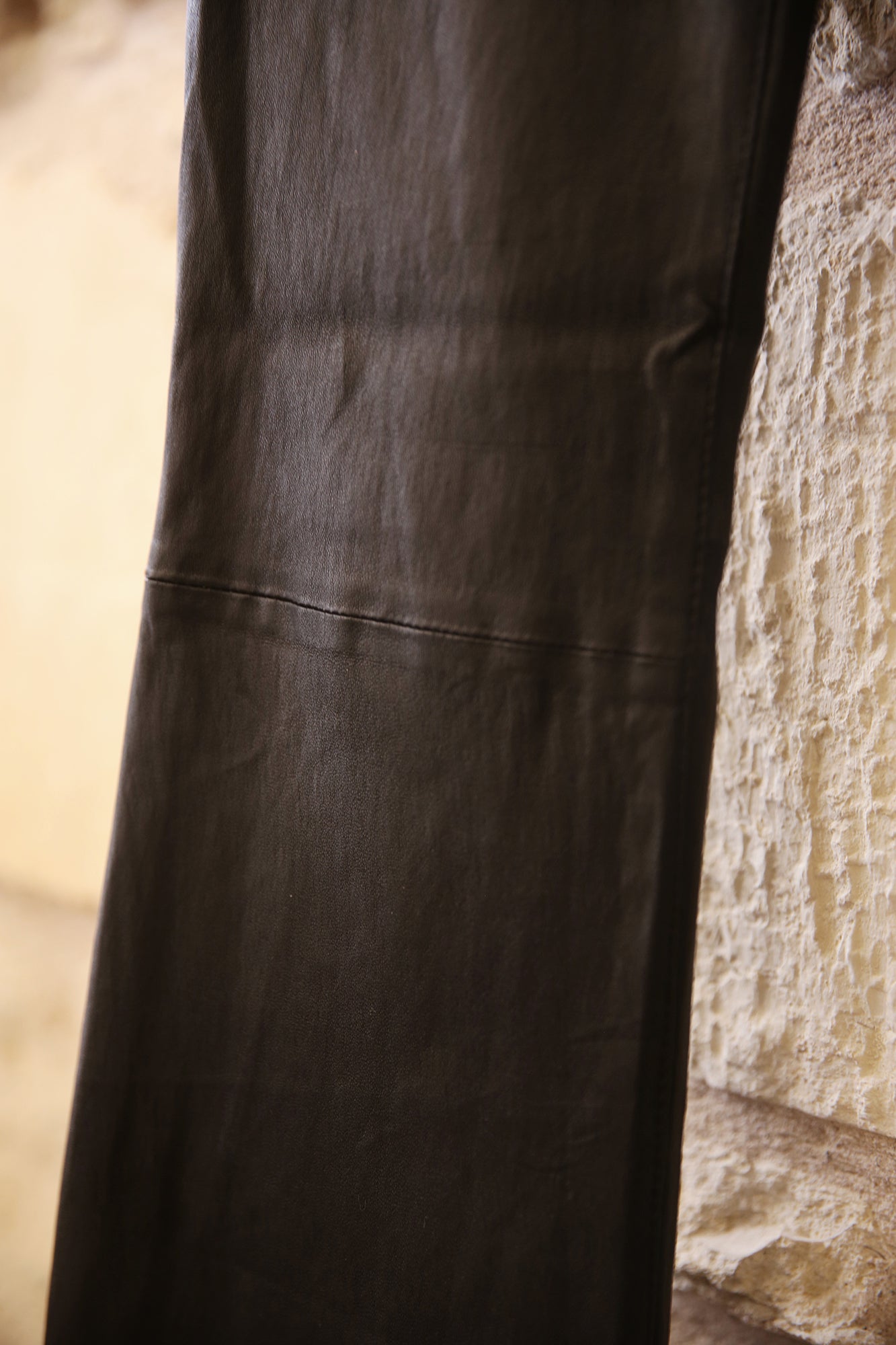 Black Leather 5 Pocket Micro Flare