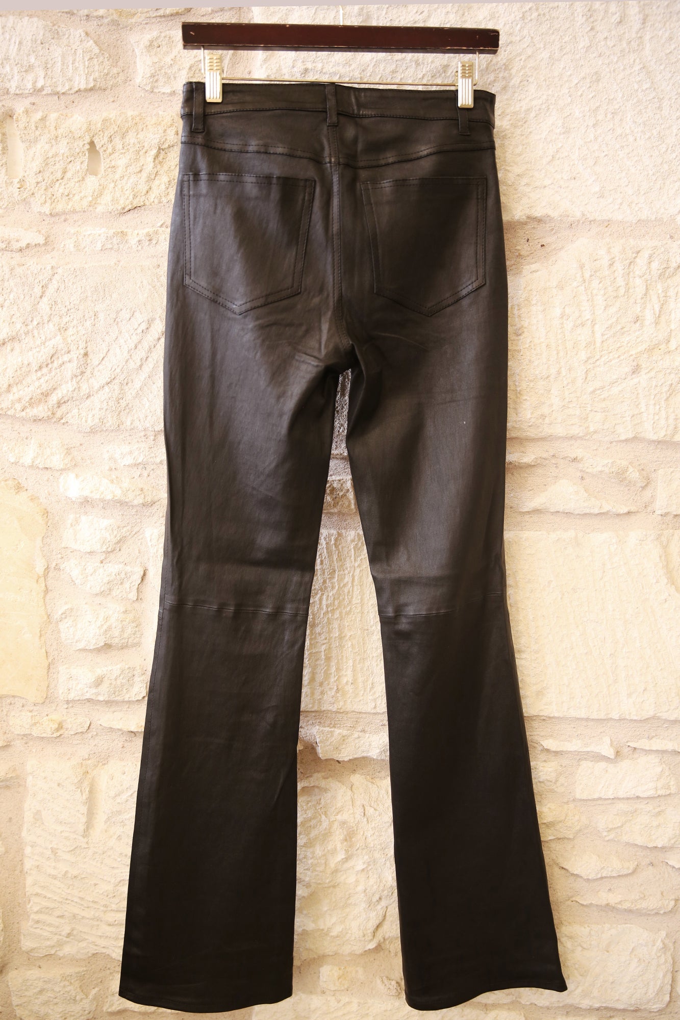 Black Leather 5 Pocket Micro Flare