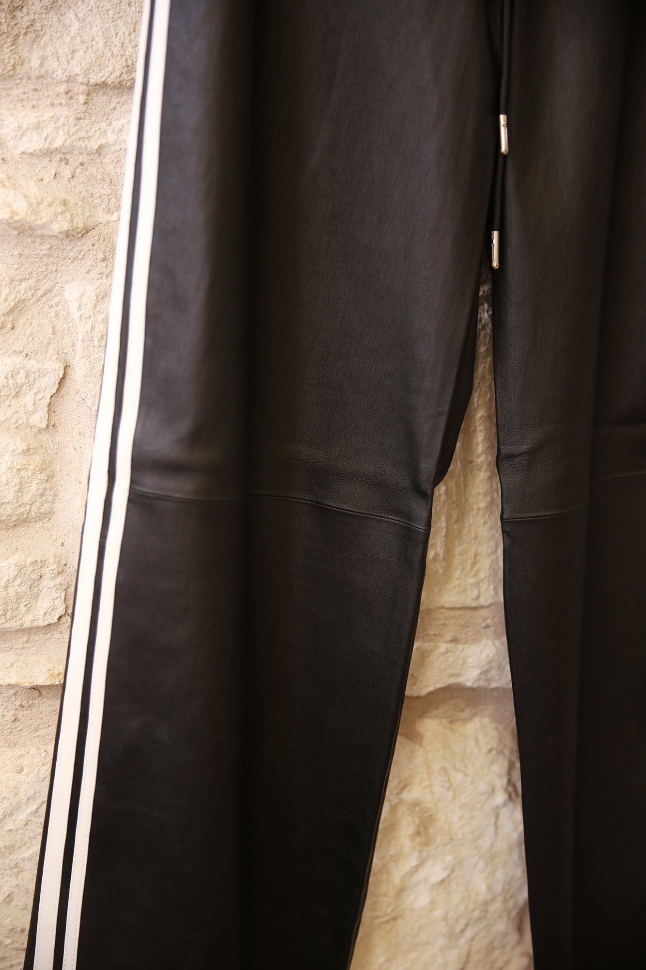 Black Leather Baggy Athletic Pants