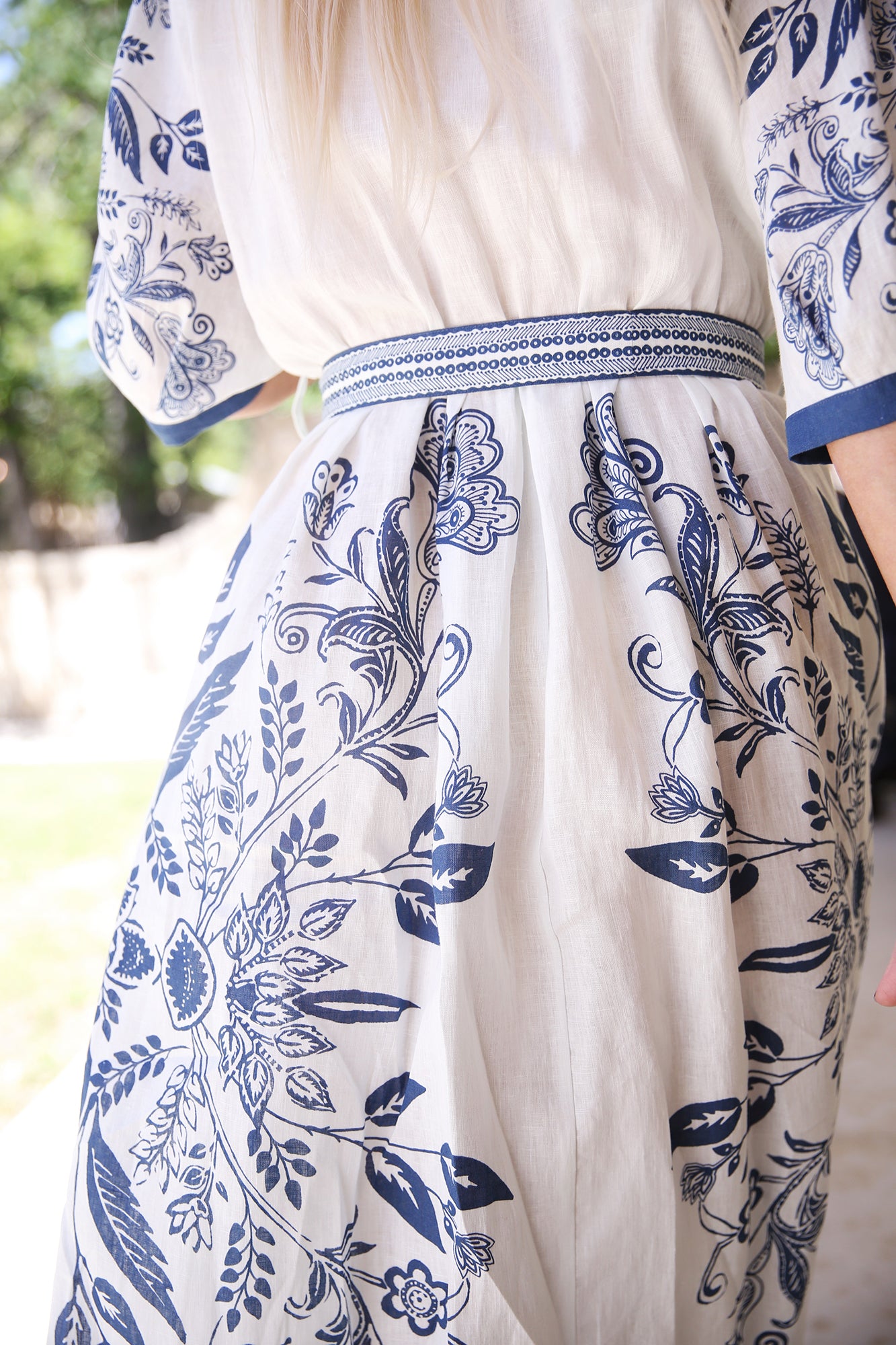Blue Leaves White Dress