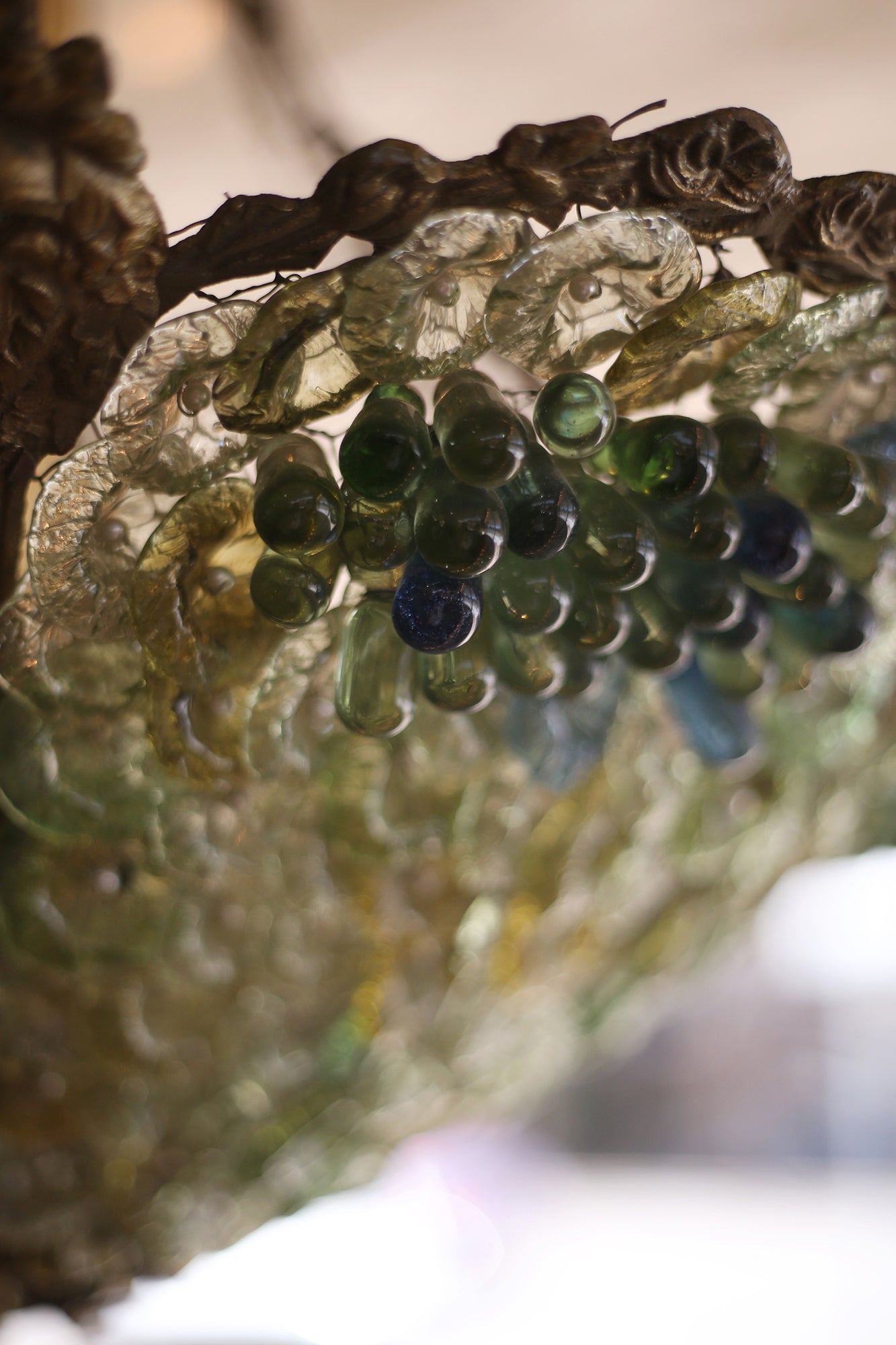 Bronze & Glass Grapes & Flowers Ceiling Lights- Pair
