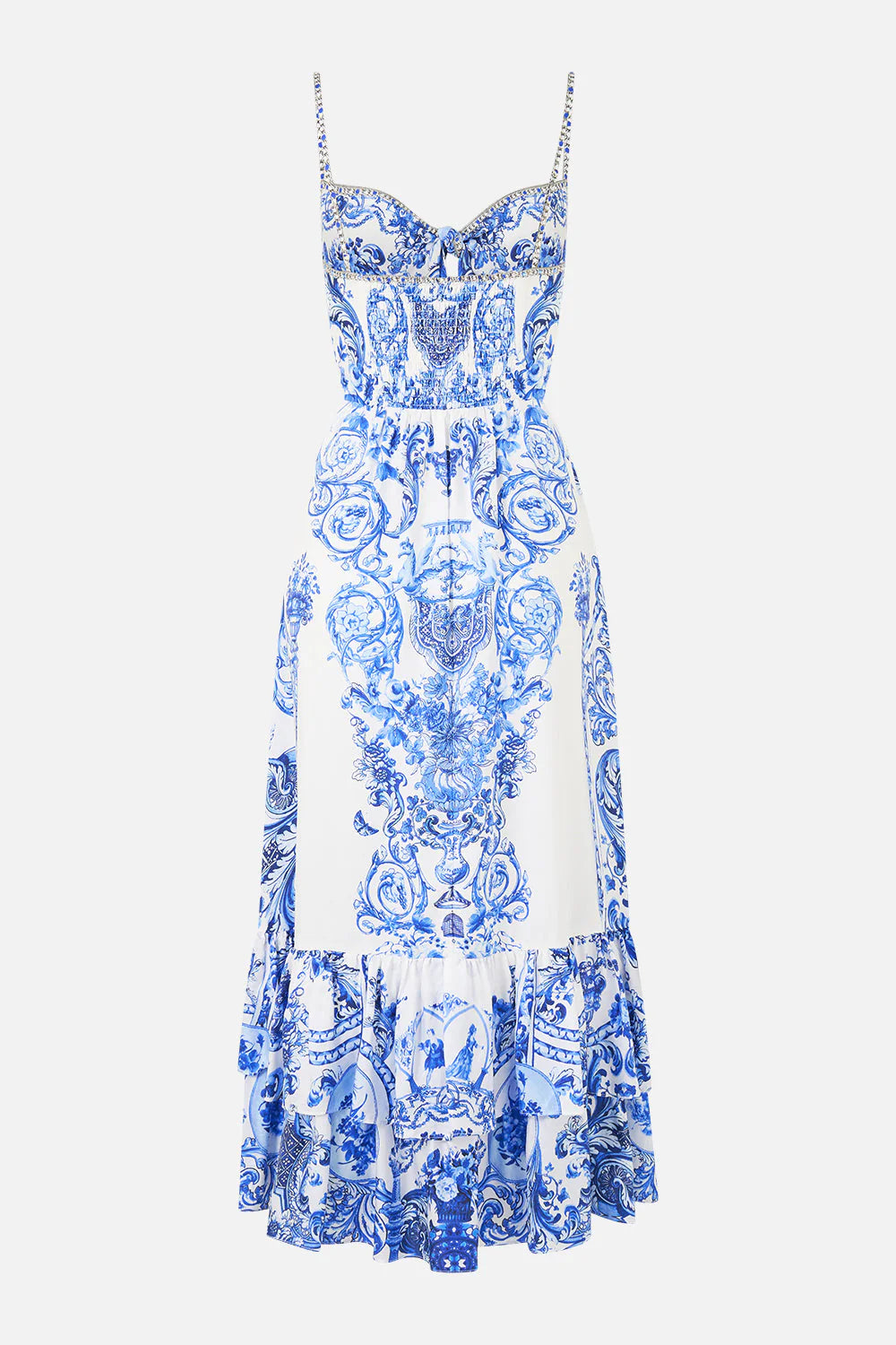 Ruffle Hem Tie Front Midi Dress Ceramic Panoramic